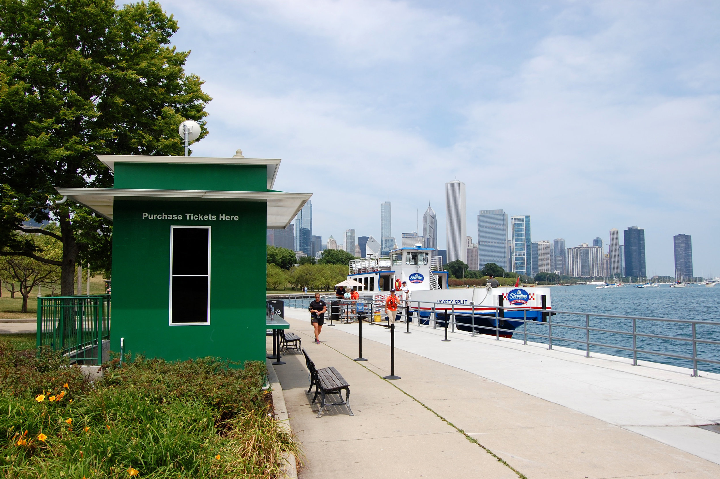 custom new construction commercial design ticket booth all-metal construction contextual design museum campus park structure architectural boat tour Lake Michigan waterfront lakefront water taxi