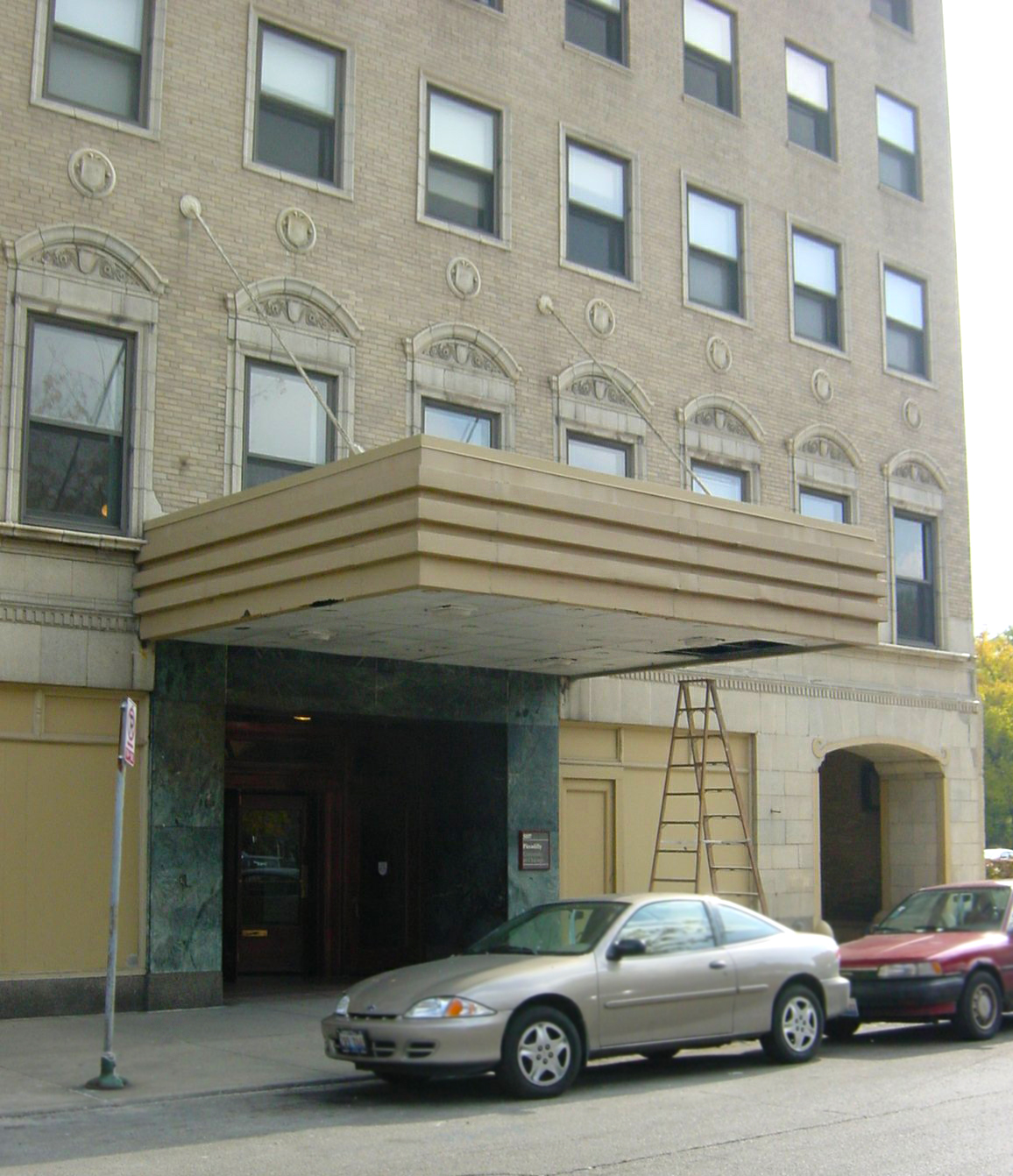 custom renovation, commercial design, redesign historic building entrance canopy, copper, historic restoration, mid-century renovation