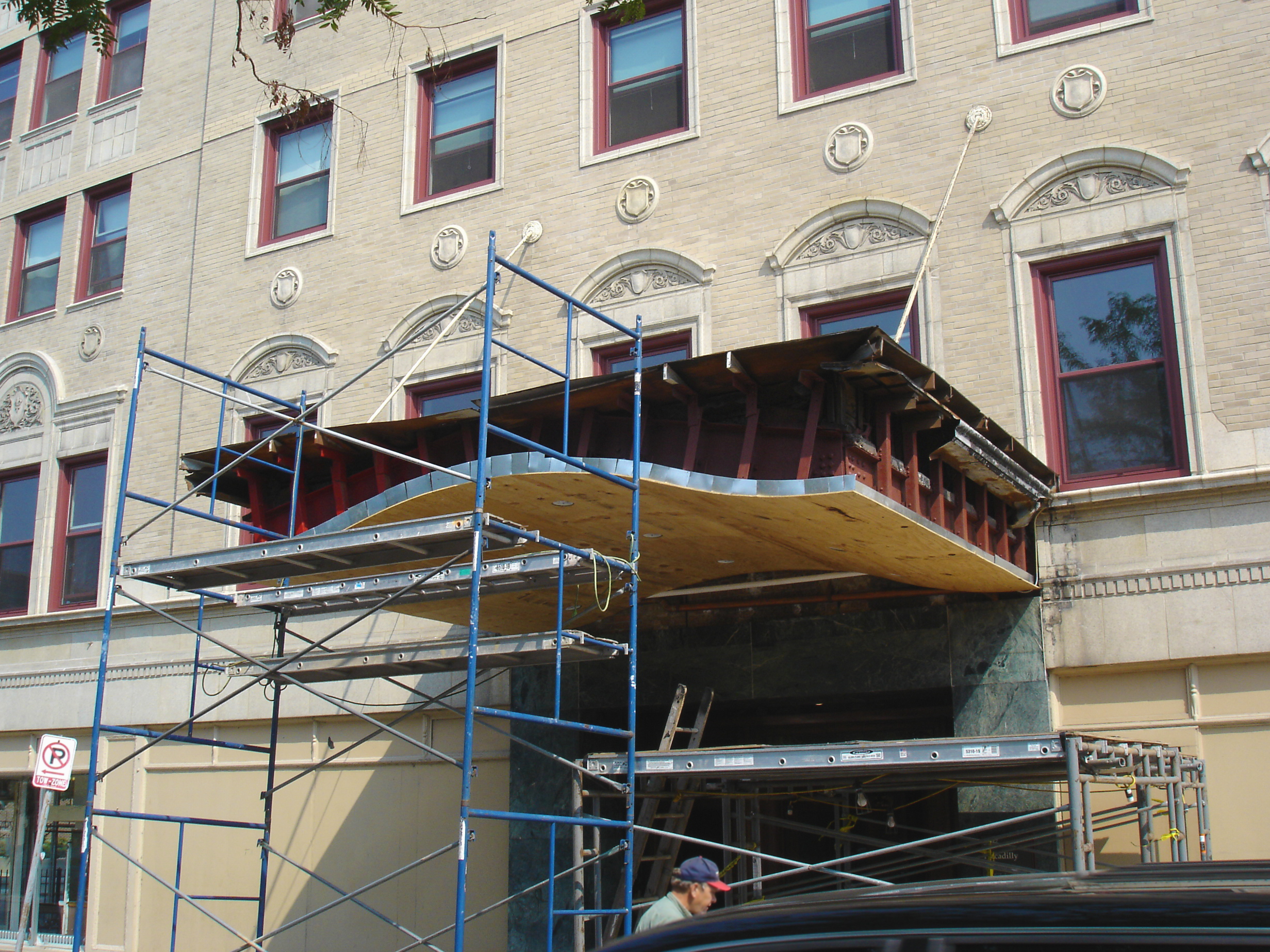 custom renovation, commercial design, redesign historic building entrance canopy, copper, historic restoration, remove mid-century renovation