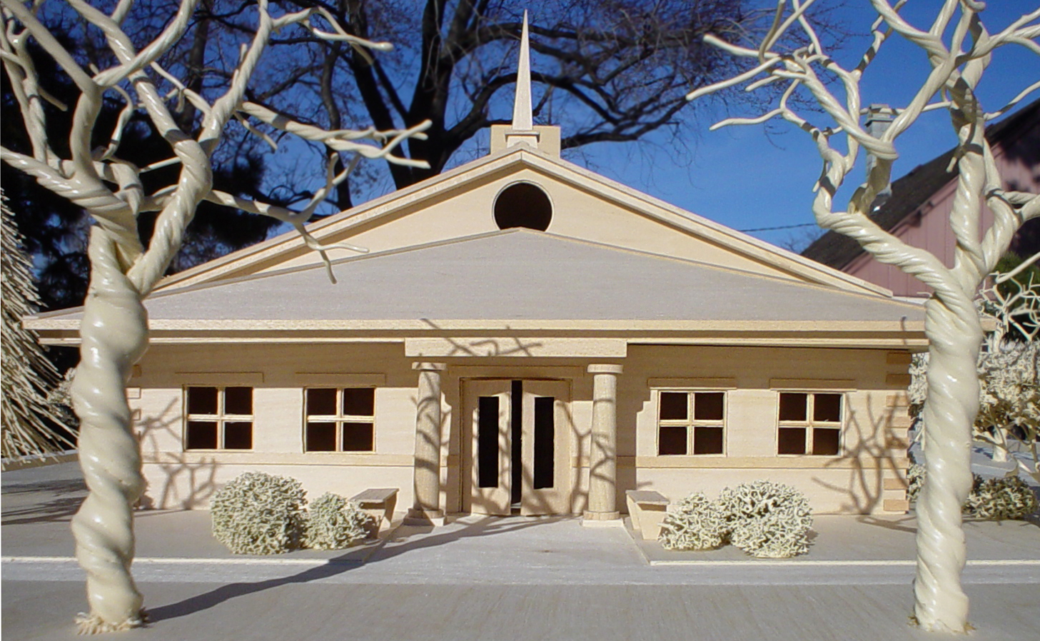 custom new construction, institutional design, church building, small congregation, 3D model, architectural scale model