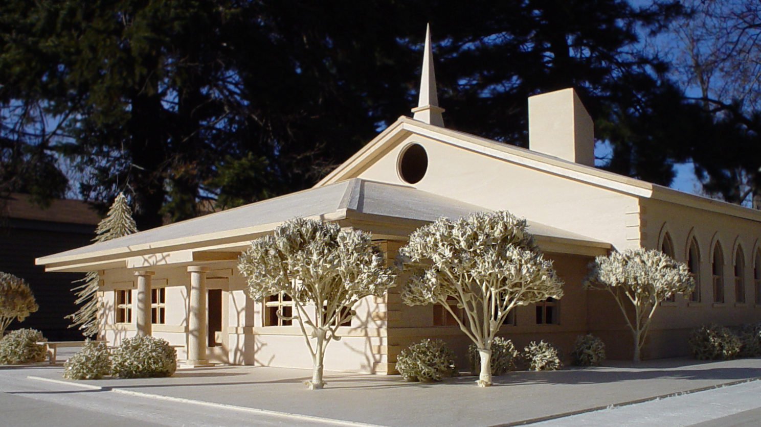 custom new construction, institutional design, church building, small congregation, 3D model, architectural scale model