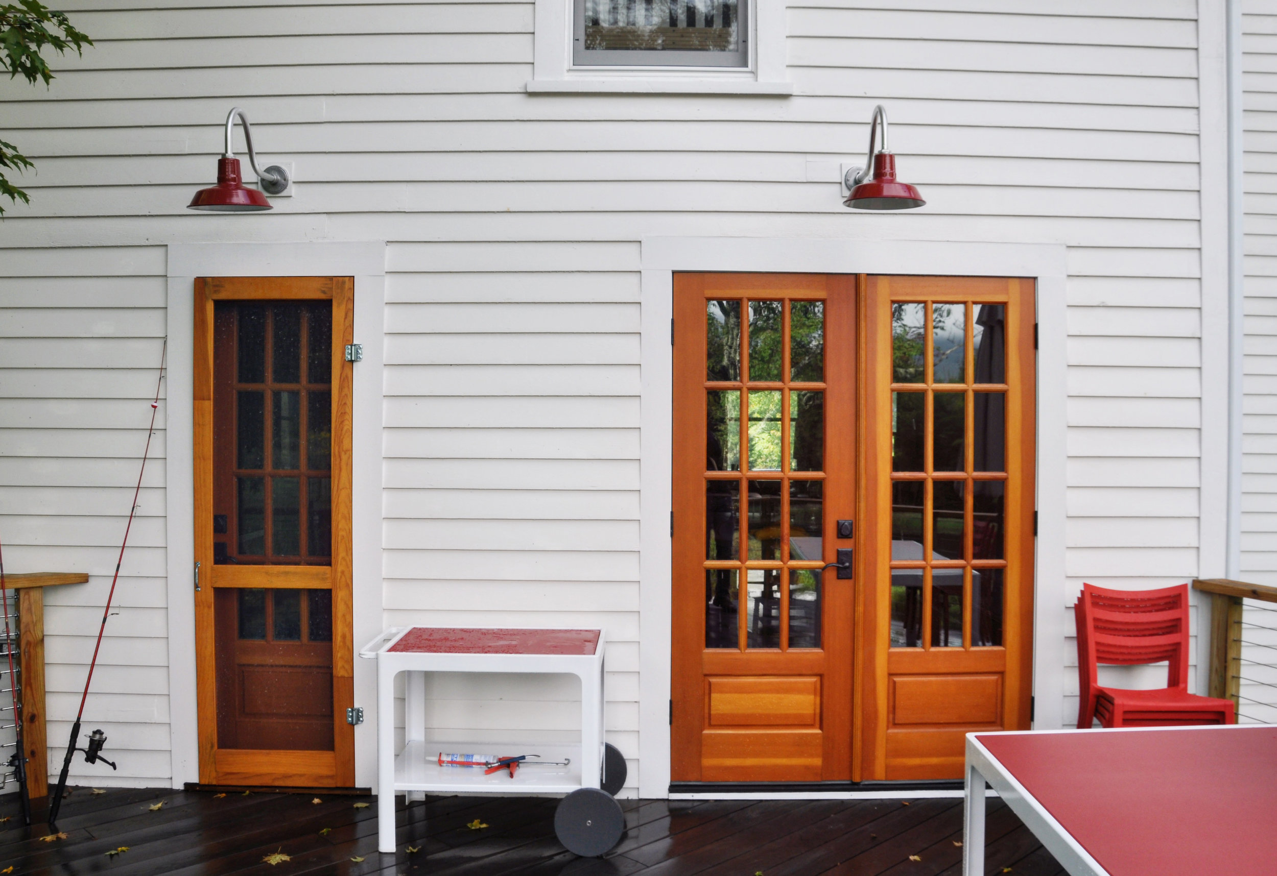 modernized rural farmhouse, residential renovation, deck, porch