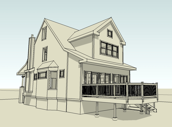 single-family residential addition and renovation, compact design, Google SketchUp Pro, 3D rendering, 3D model