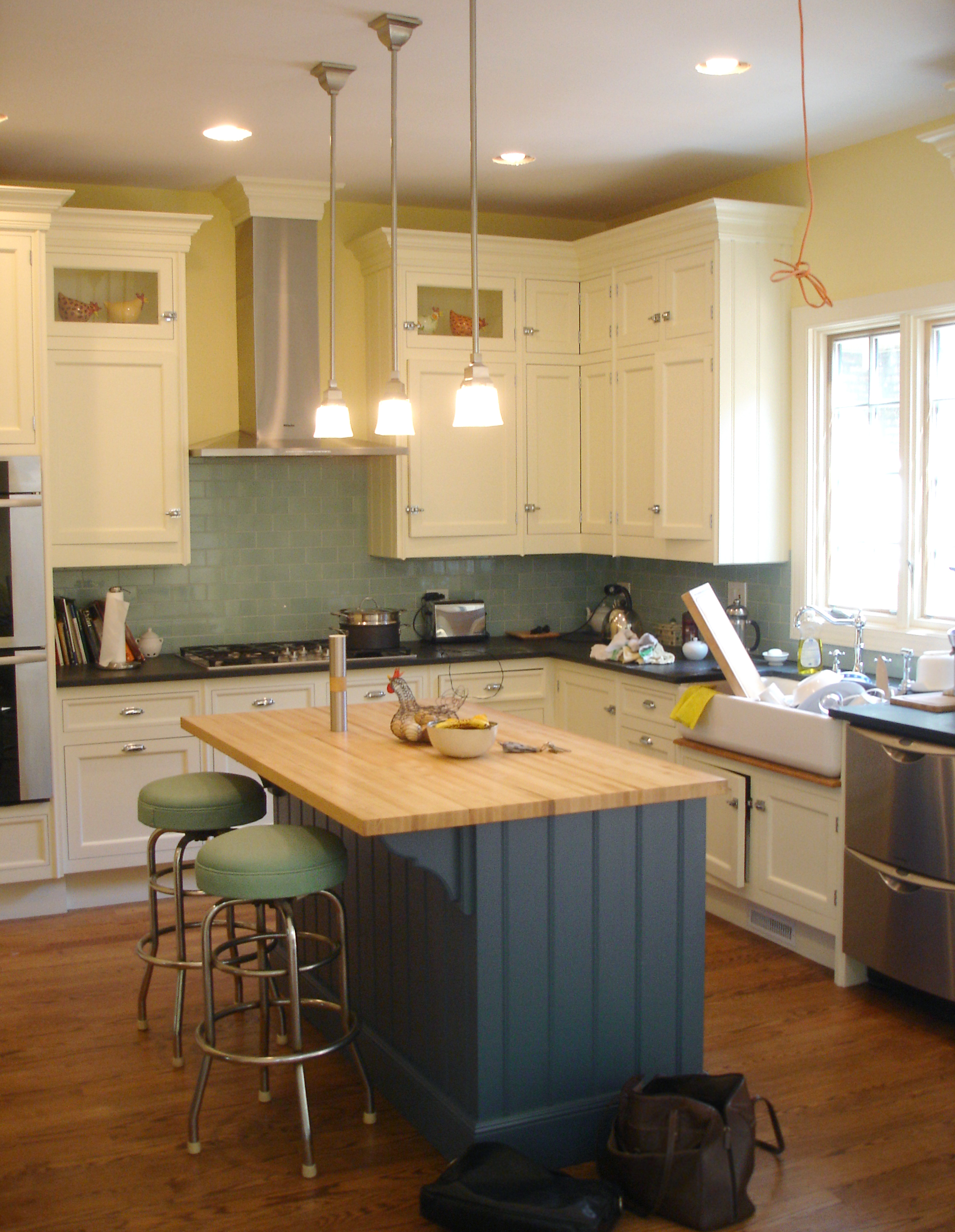custom single-family residential home renovation, 1920s four-bedoom house, new kitchen, kitchen island, interior