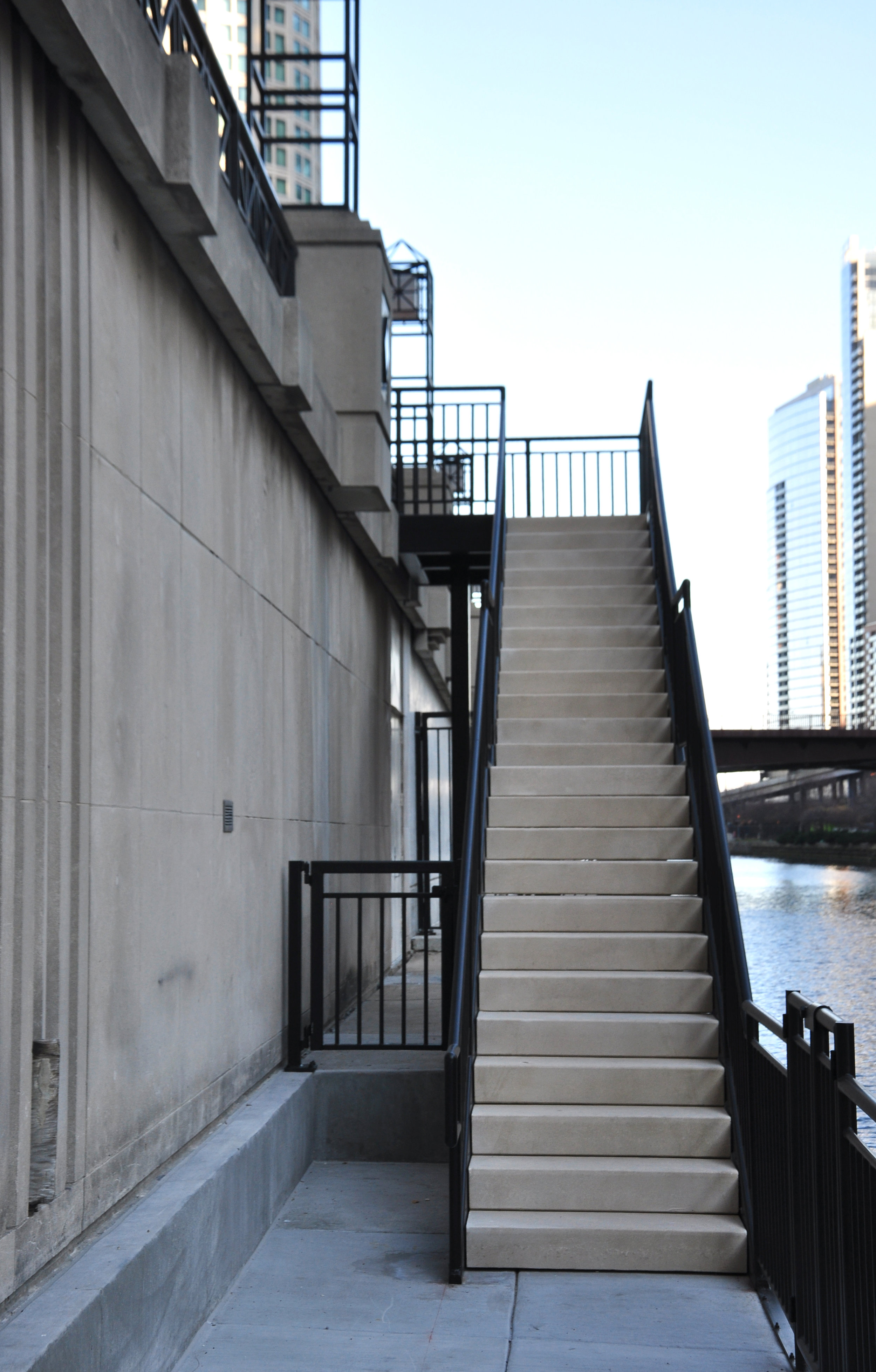 custom new construction, commercial design, staircase, stairway, new stairs, Chicago Riverwalk River, boat dock, improve access, waterfront, riverfront, waterways