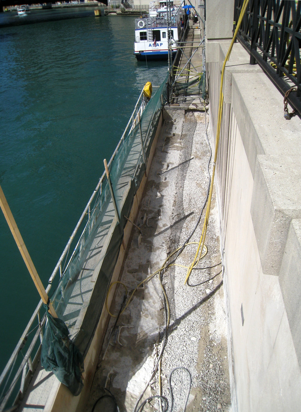 Under construction: lowering the dock to accommodate the boat deck height