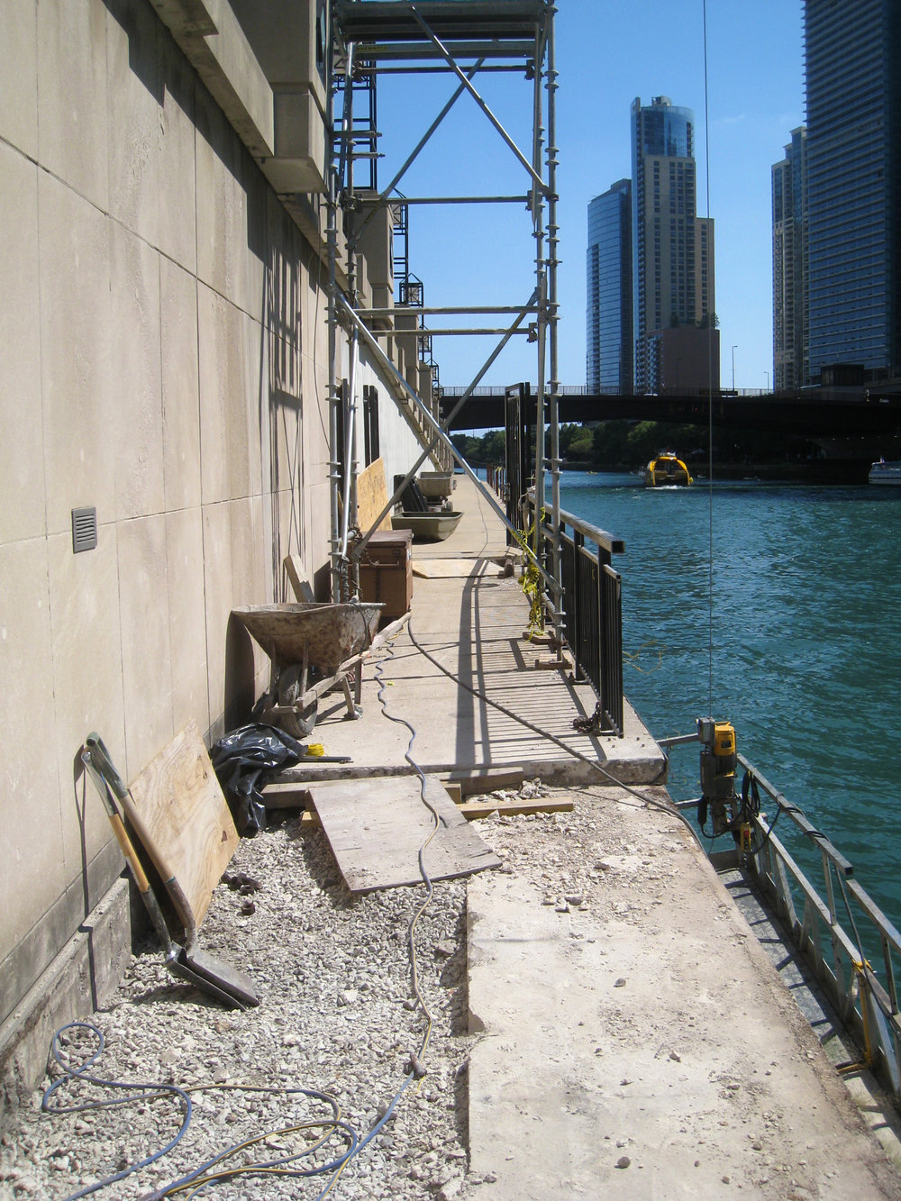 Under construction: building new stairs between the esplanade level and the boat dock