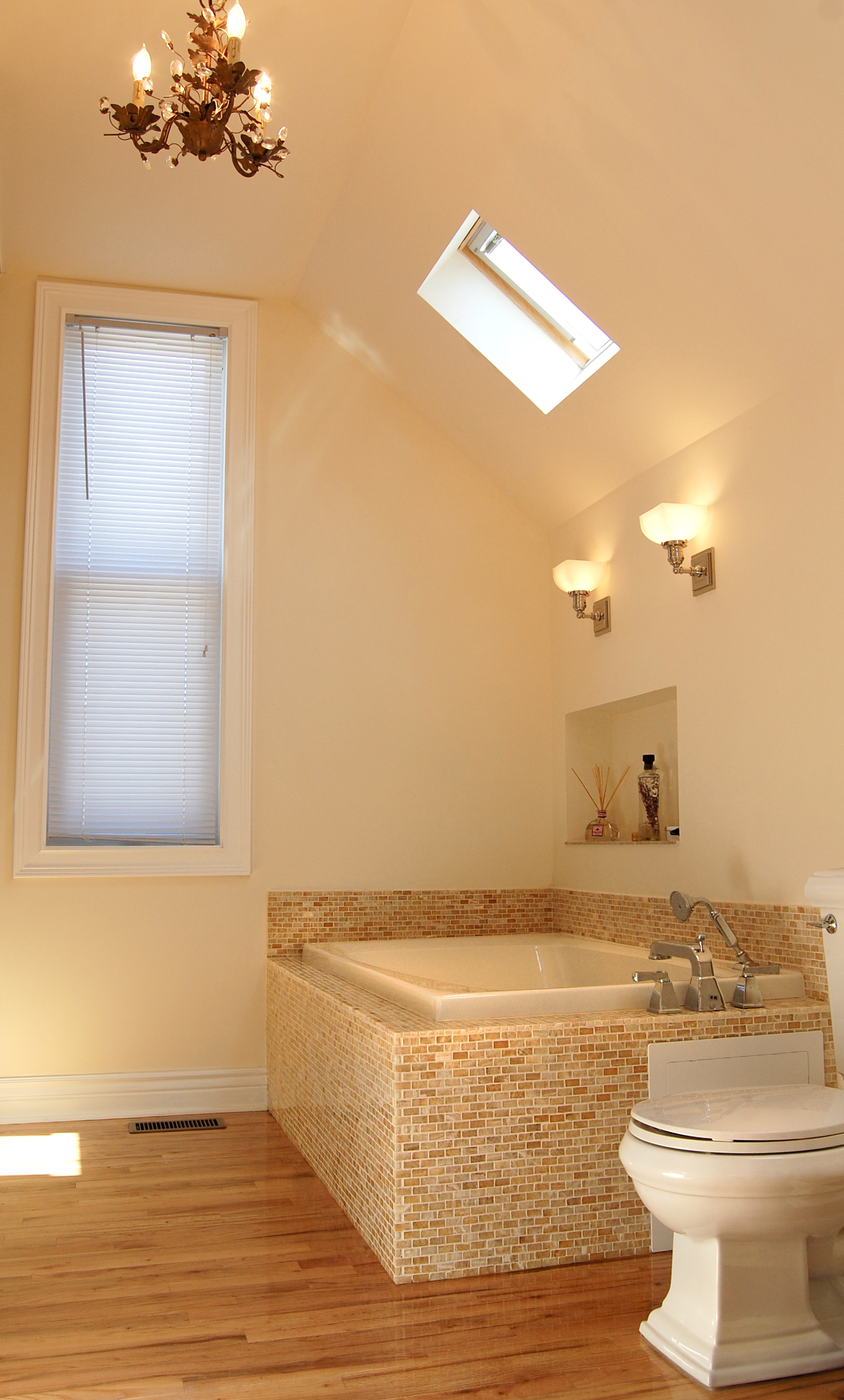 custom residential gut renovated bathroom bathtub skylights