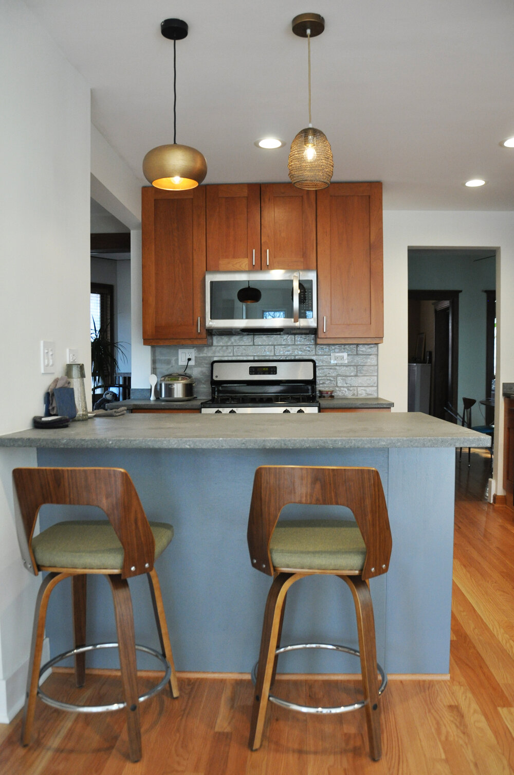 Renovated kitchen with counter seating