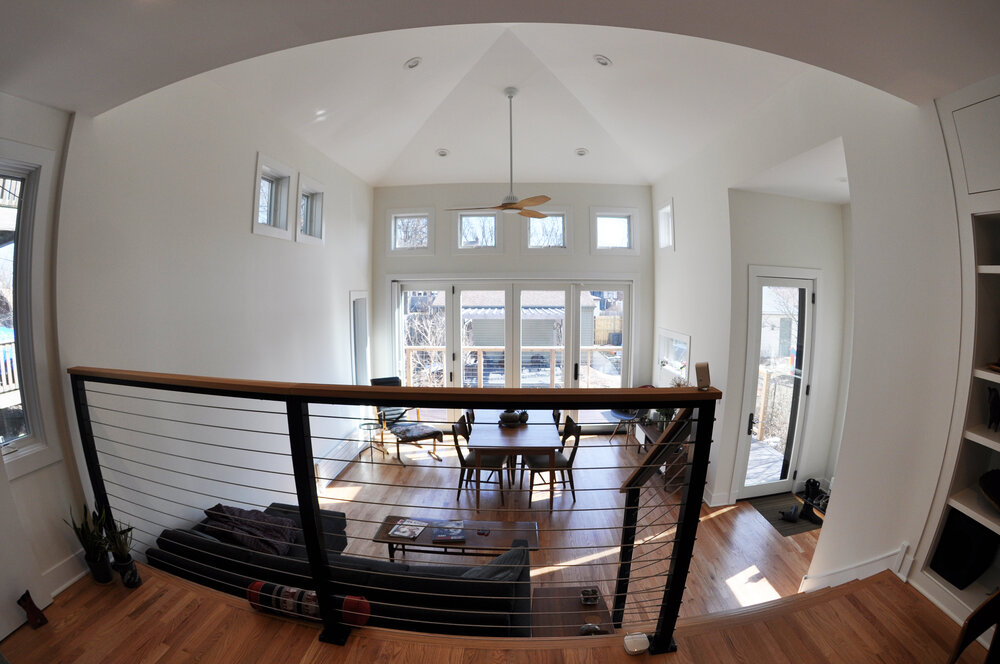 Fisheye view of new family room from renovated kitchen