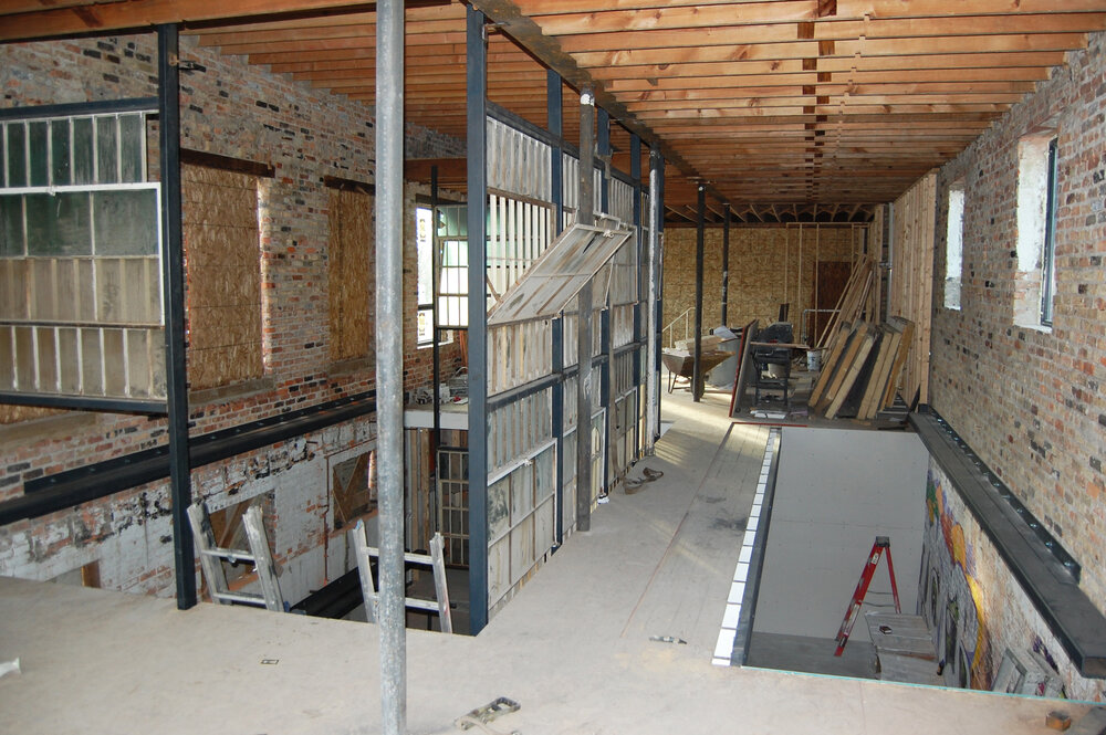 Courtyard and stair hall under construction