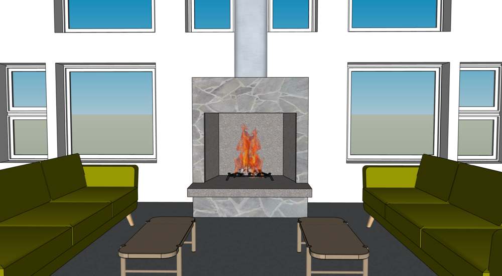 Living space with fireplace