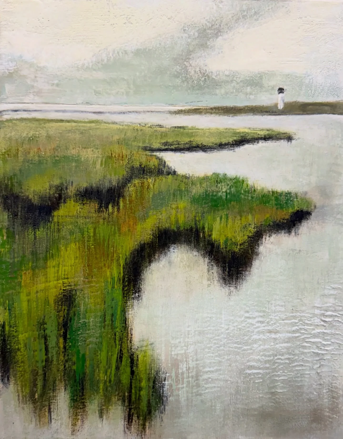 This 11x14&rdquo; piece needed something, so I added a lighthouse :)
Visitors love looking at the encaustic paintings in my studio close-up and marvel at the texture this wax-based medium affords.
Currently available/shippable :)

#inthestudio
#encau