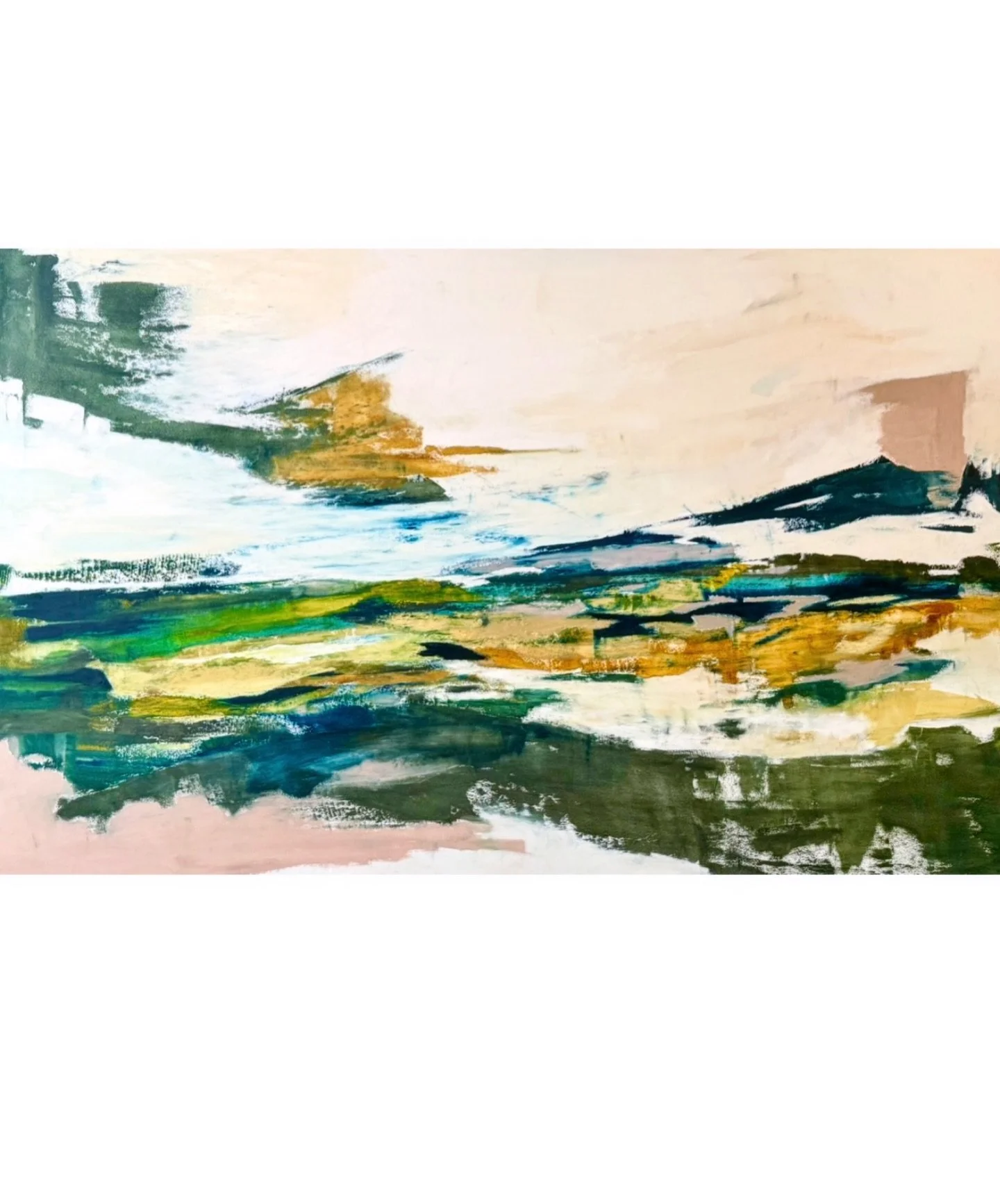 Someone needs to buy this 66x42&rdquo; painting because, although I&rsquo;m in love with it,  it&rsquo;s taking up too much space in my studio :)
&hellip; and it will look fantastic on a large wall.

#oilandcoldwax
#abstractlandscape
#coldwax
#largef