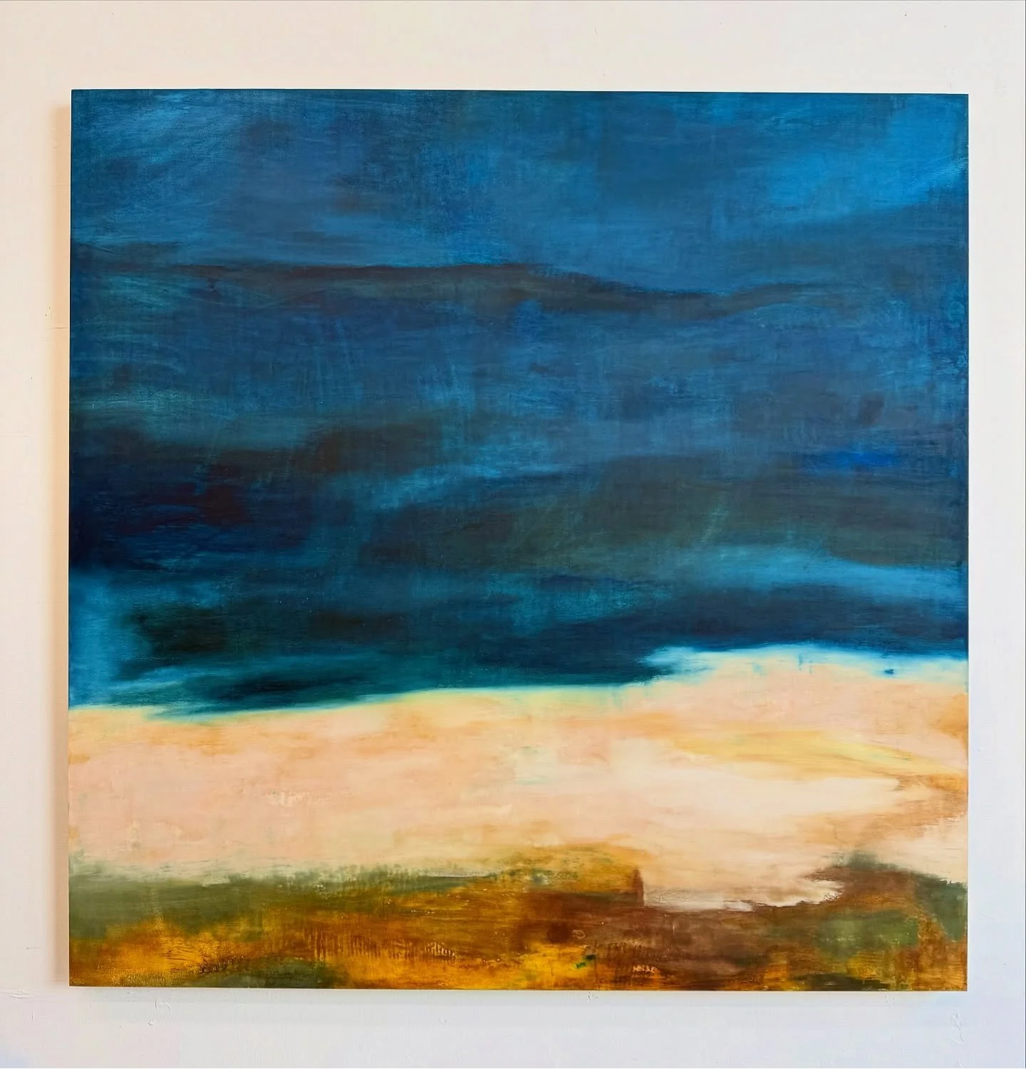 ok, so here is the statement piece you&rsquo;ve been looking for. 
48x48&rdquo; oil and cold wax on wood, and currently available 💙

#soblue
#48x48
#newwork
#sowaboston
#abstractlandscape