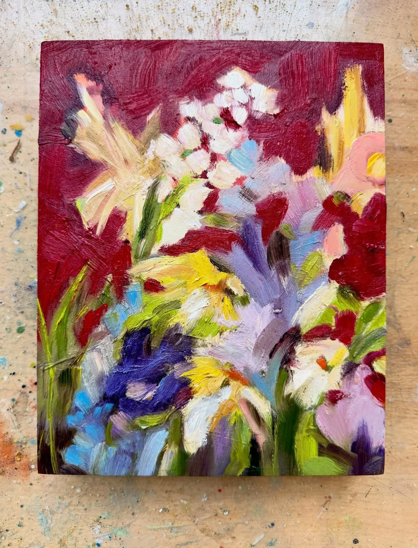 I wish I took more process pictures because what you don&rsquo;t see is some crazy evolutions that a lot of my pieces go through. 
Here&rsquo;s one that started out as a pastel abstract (last pic) that I then turned into a floral that I didn&rsquo;t 