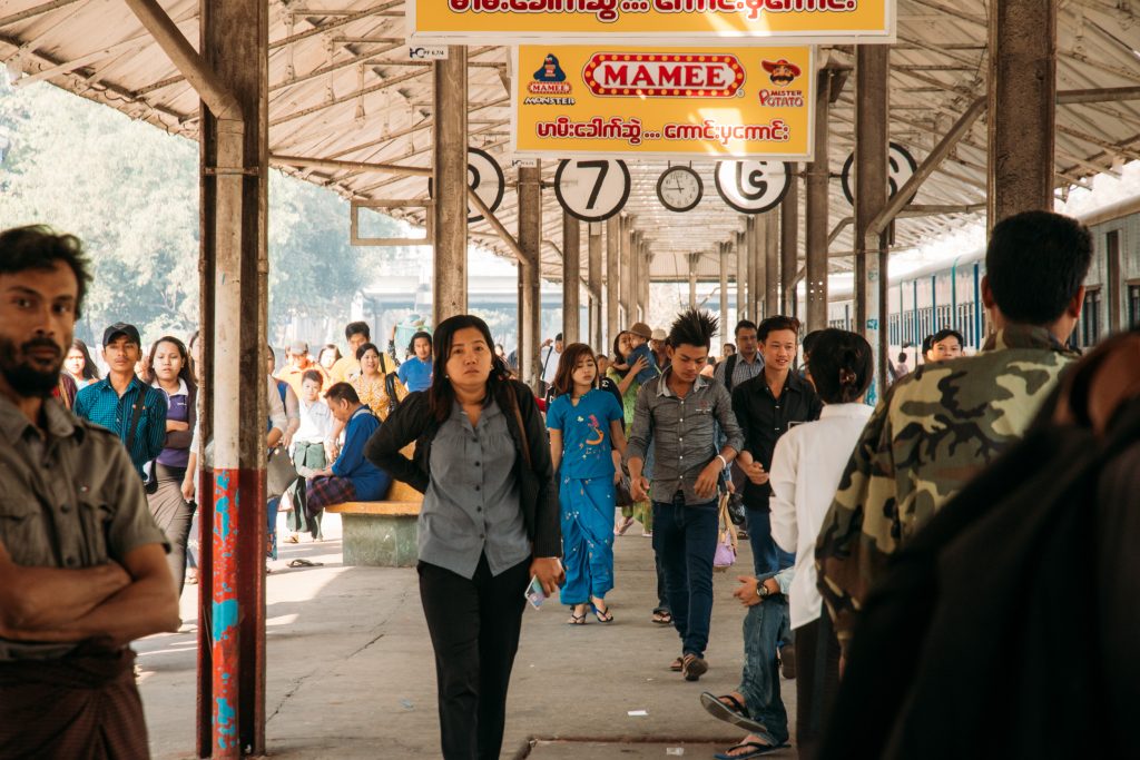 Some of the 100-150,000 people who use the Yangon circle line train daily in Myanmar