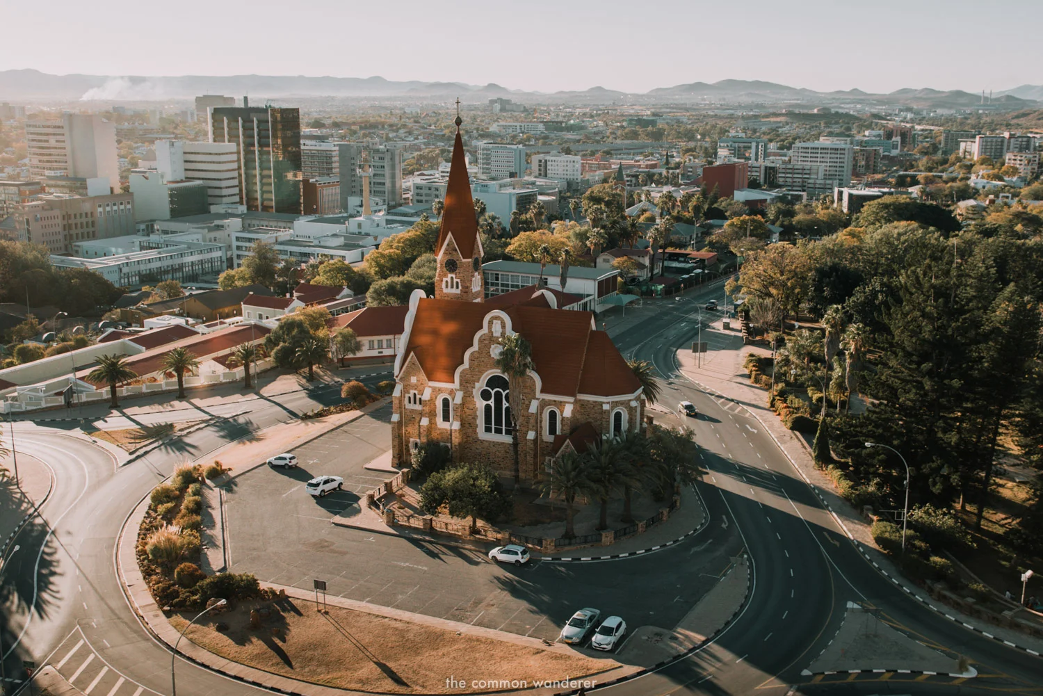 Aerial view of Christuskirche in central Windhoek