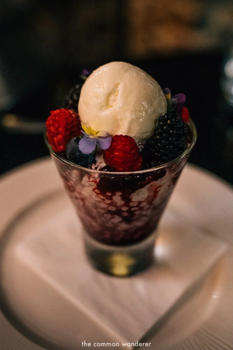 Vegan cous cous and compote dessert at Embers restaurant, Fairmont resort blue mountains