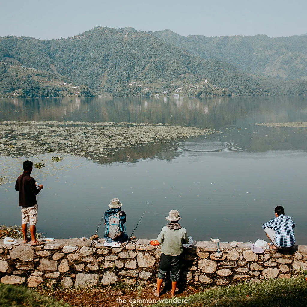 Fisherman on the shores of Phewa lake, Pokhara