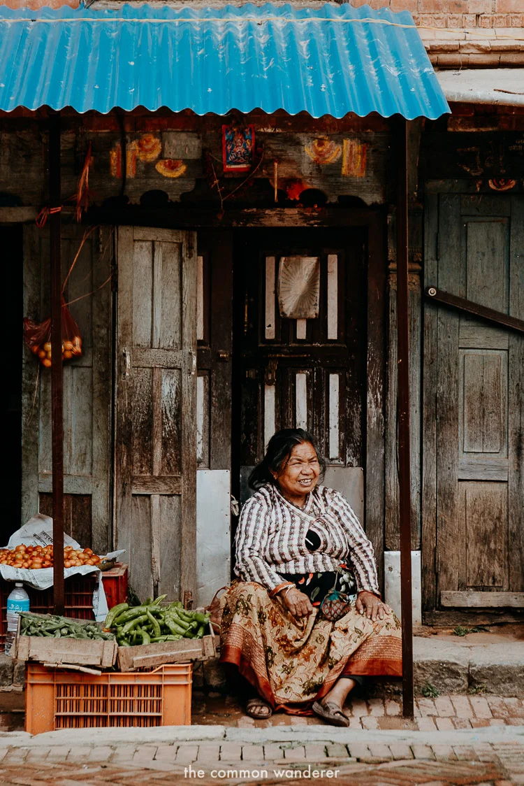 A local villager selling veggies in Panauti, Nepal