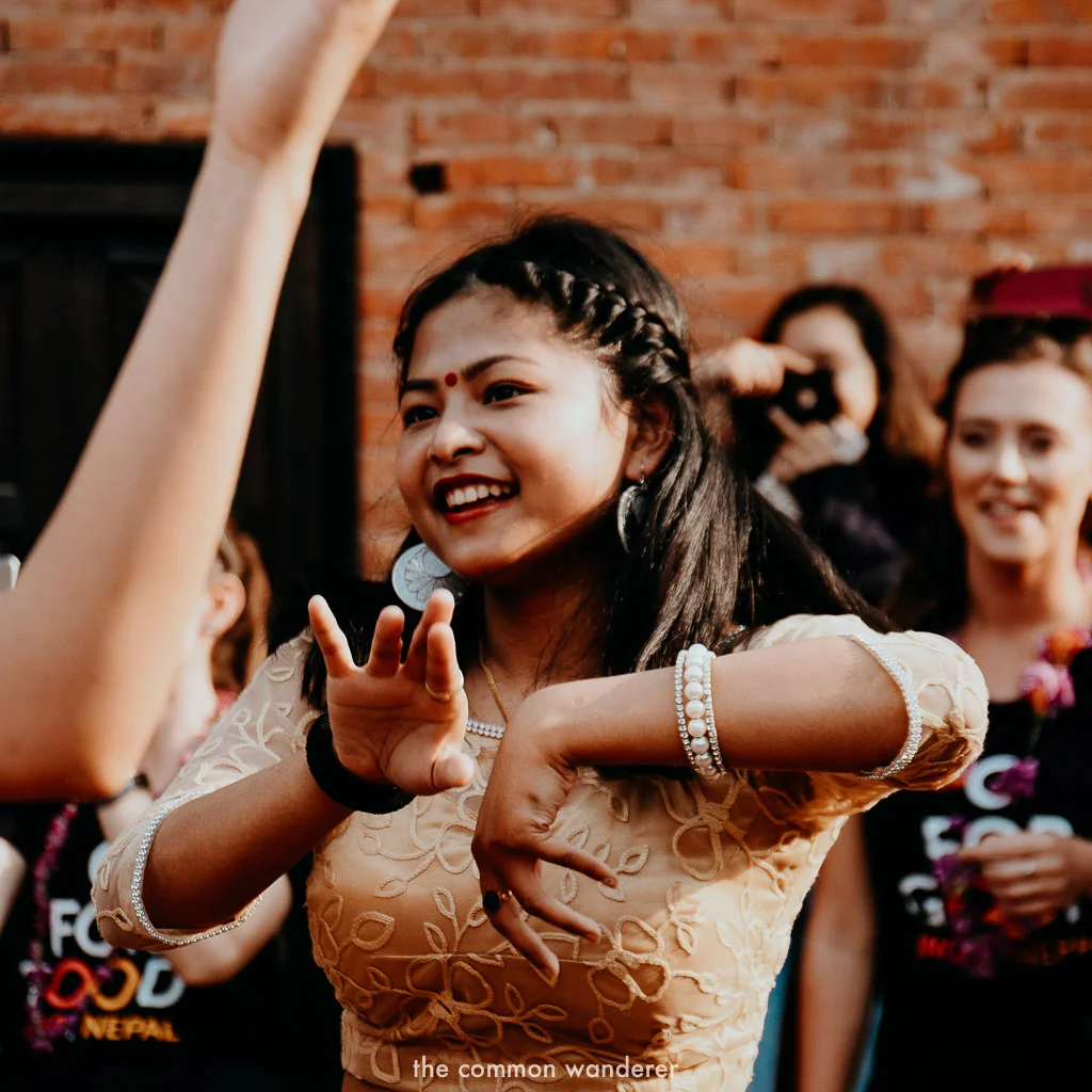 A local Newari woman dances in Panauti, Nepal