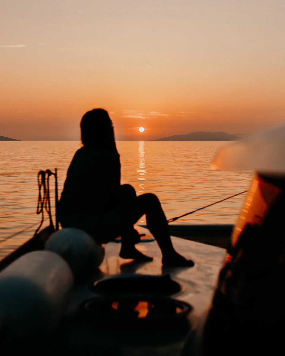 Watching the sunrise over Agistri on our Medsailors Greece Saronic Islands trip
