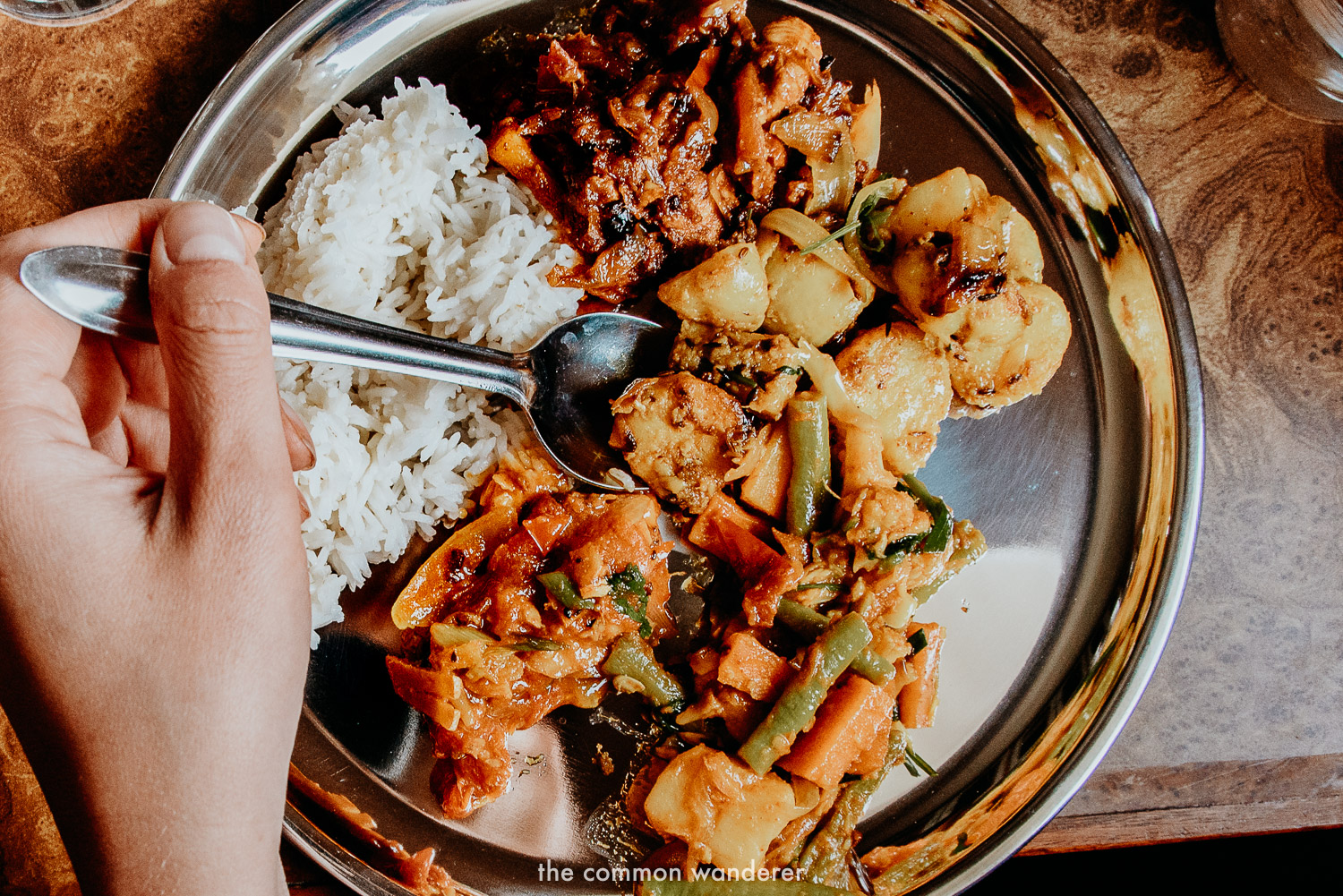 Eat dhal bhat when hiking in Nepal