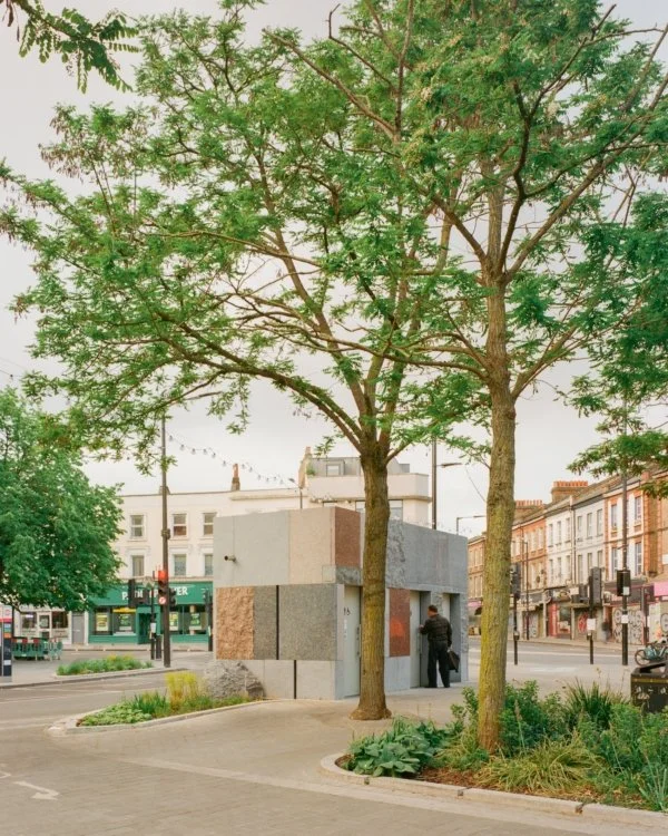 Constructed using reclaimed stone salvaged from a demolished office building 