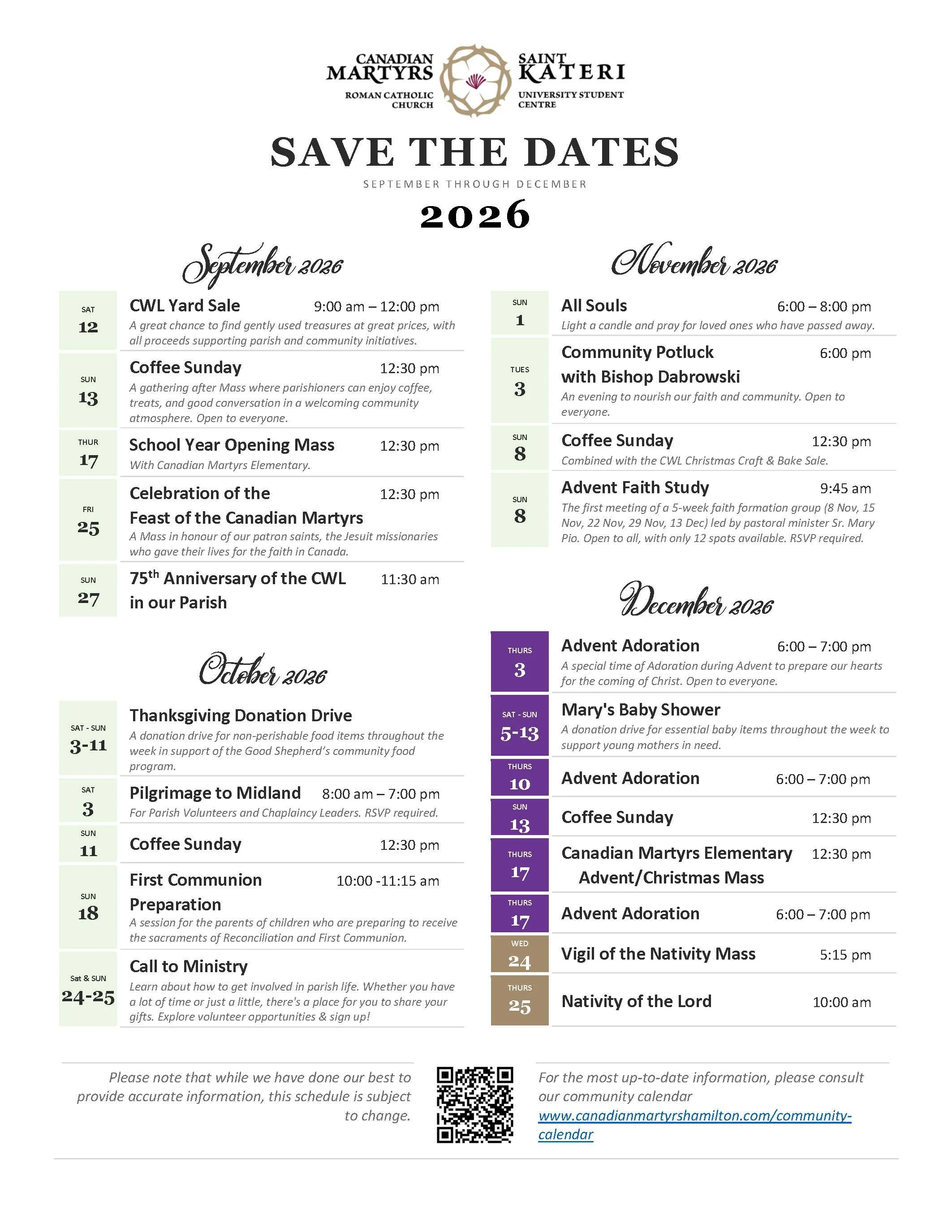 Save the Dates Fall 2026