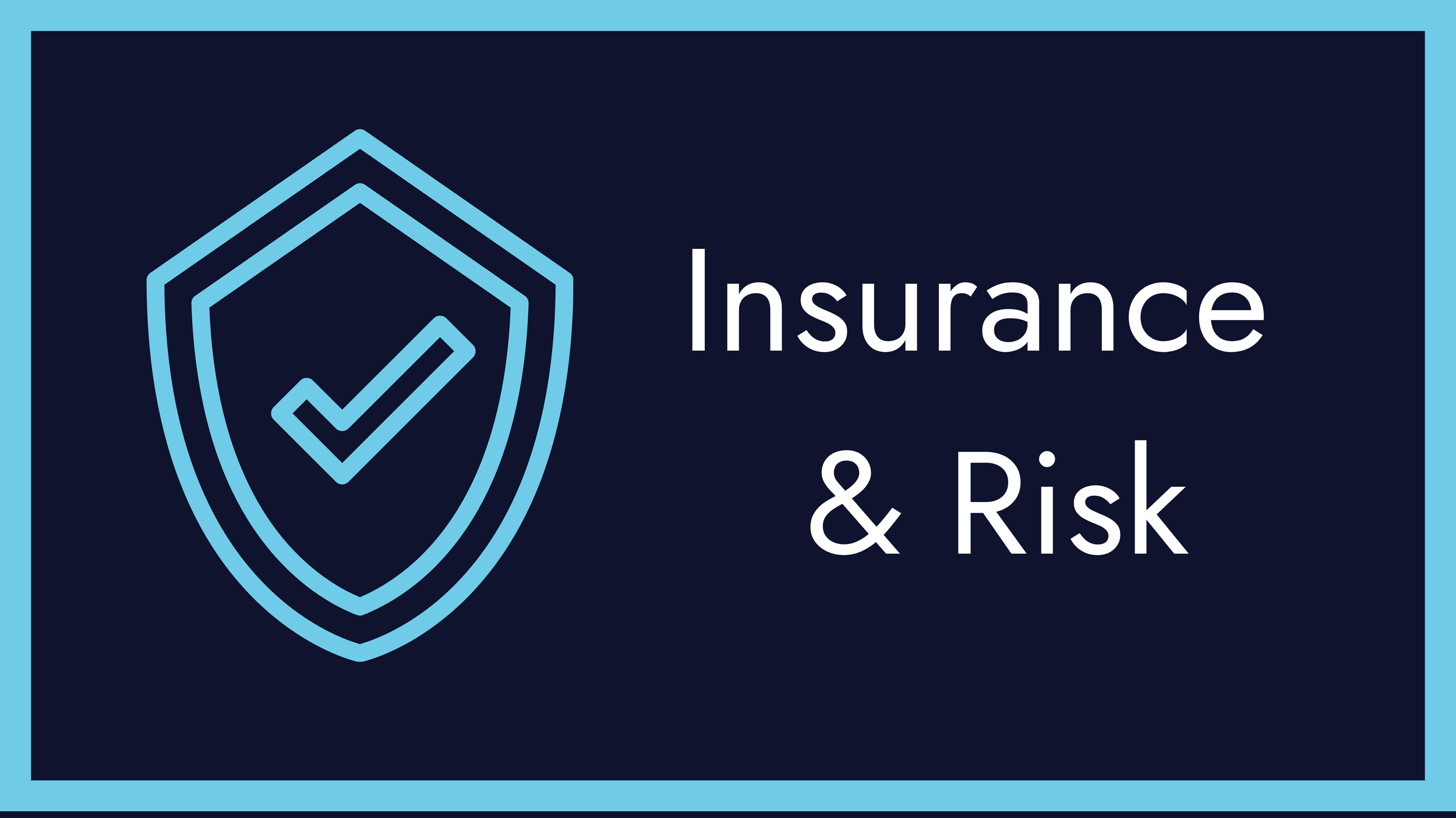 A dark blue background with a shield outline and a check mark inside it, alongside the words 'Insurance & Risk' in white text.