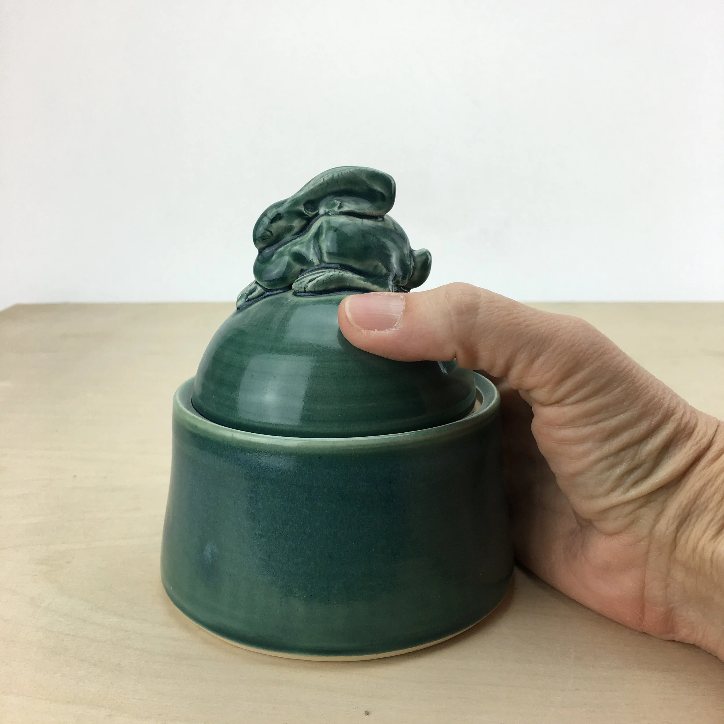 Sugar bowl with rabbit on top