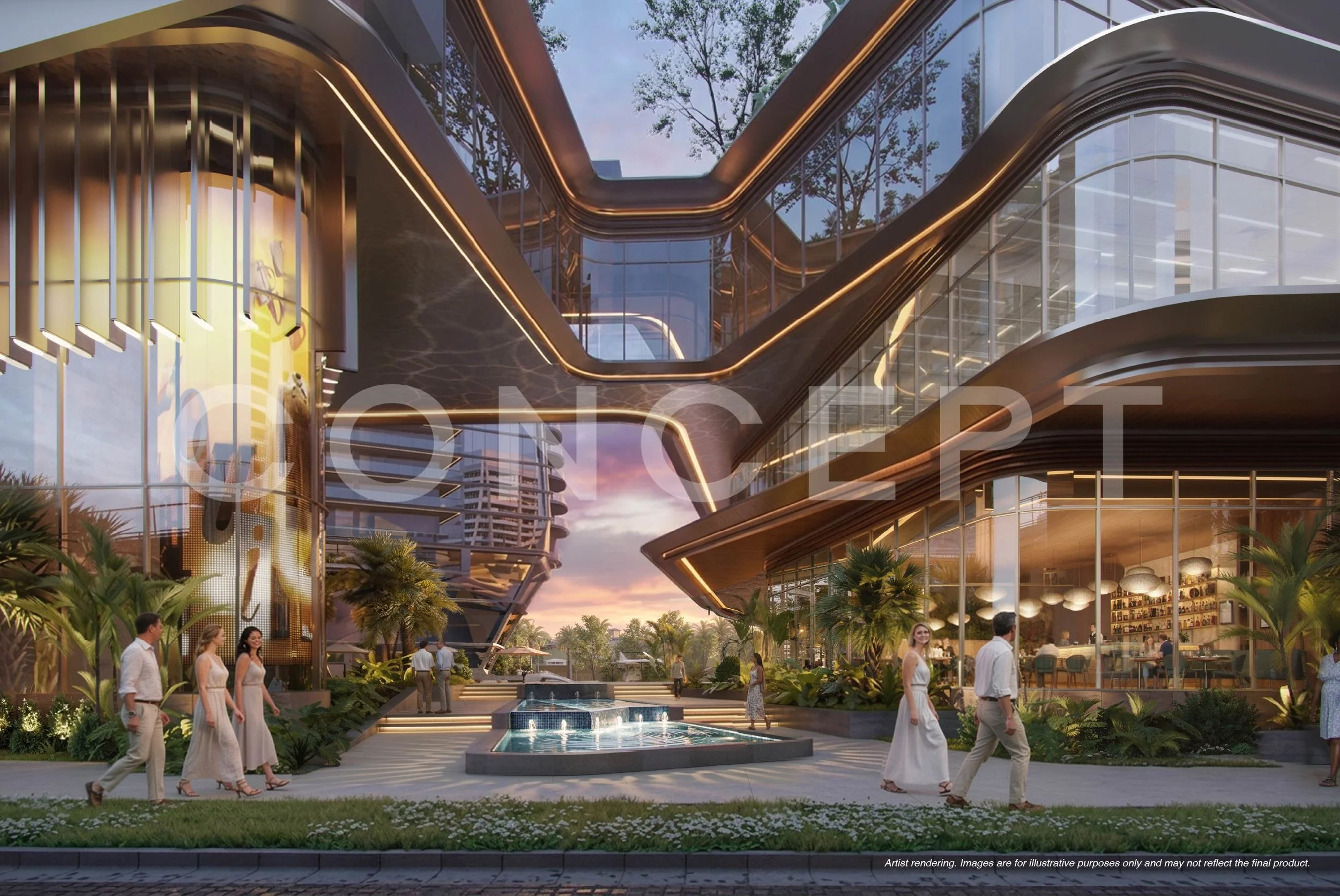 PEDESTRIAN VIEW FROM SERVICE ROAD OF RESIDENCE B, C, AND PROMENADE