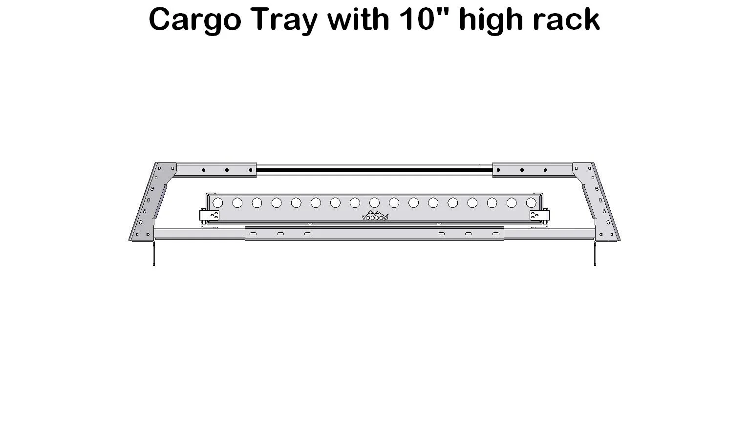 max bed rack assembly, 58 inch long, 10 inch high (56.5 inch inside width) with cargo tray, end view.jpg