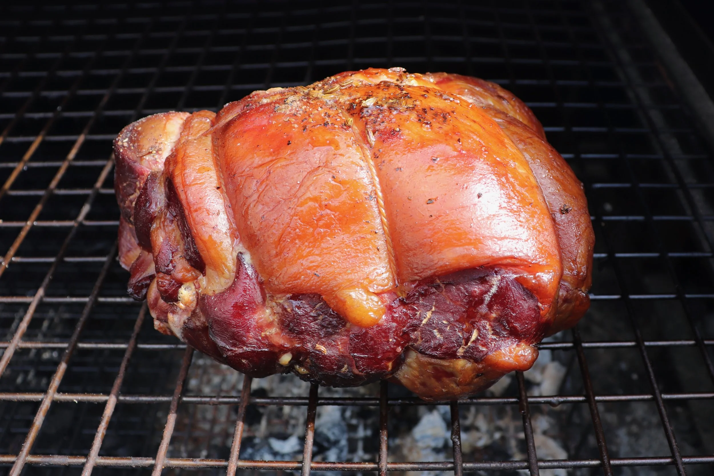 The cured lamb ham just after smoking
