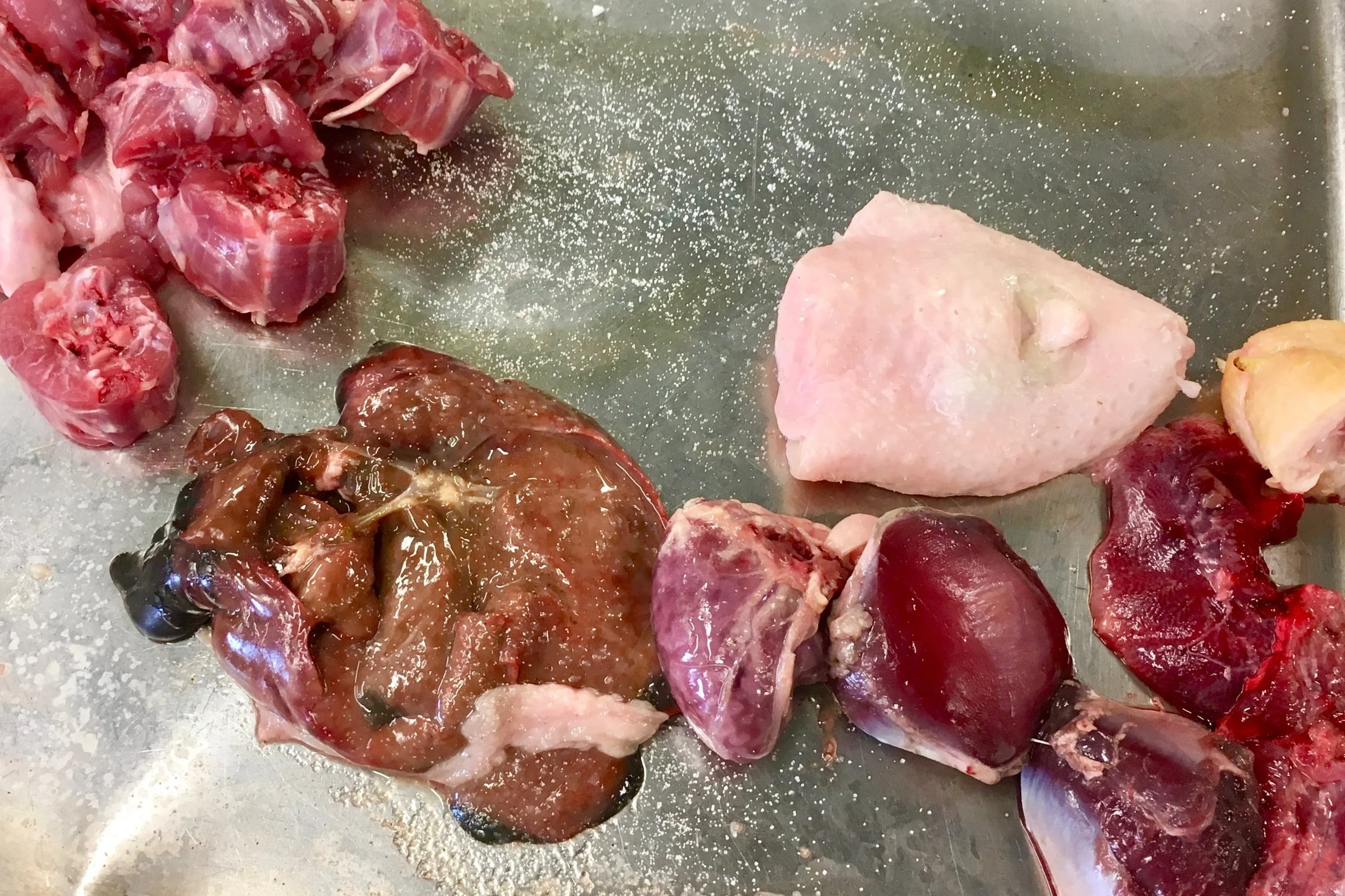 Duck neck, liver, gizzard, heart, lungs and Parson’s Nose