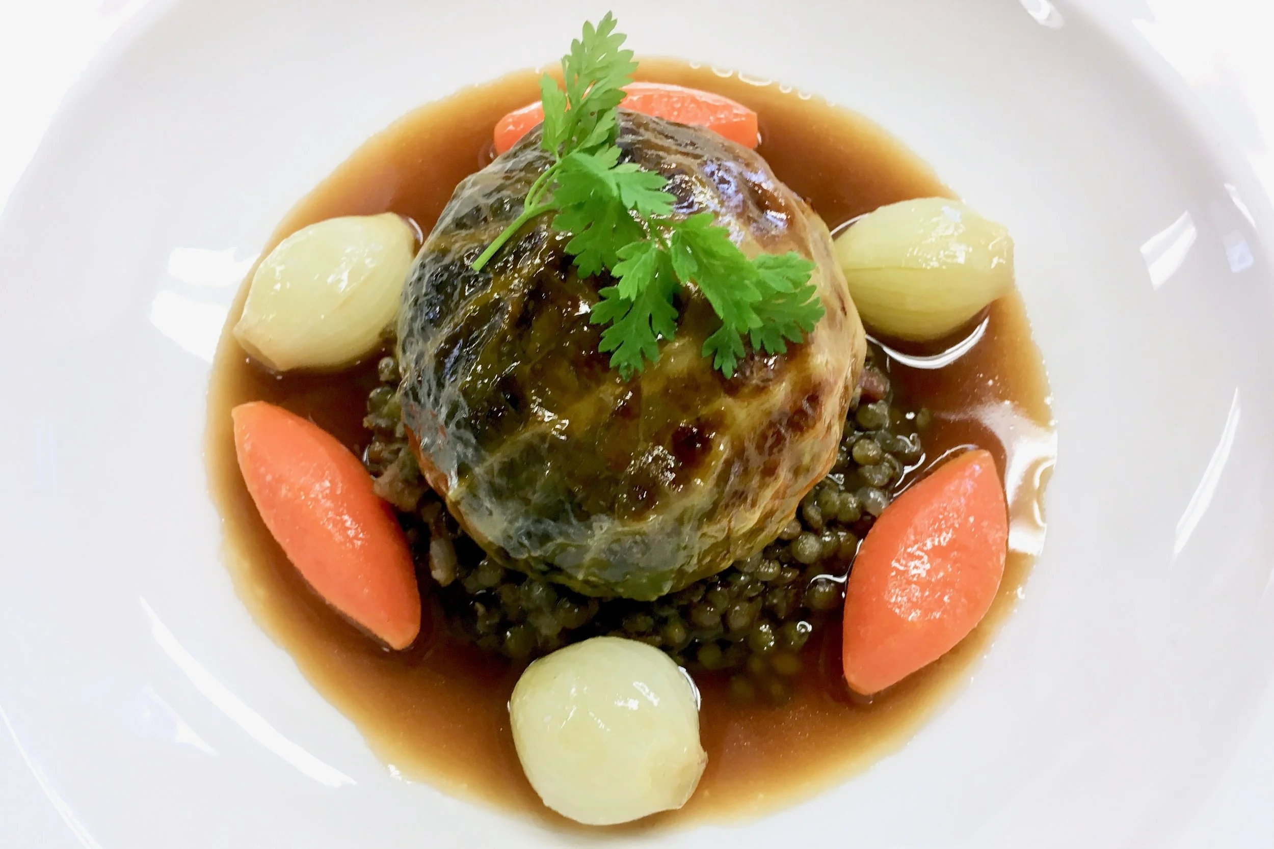Chef’s stuffed cabbage and lentil stew