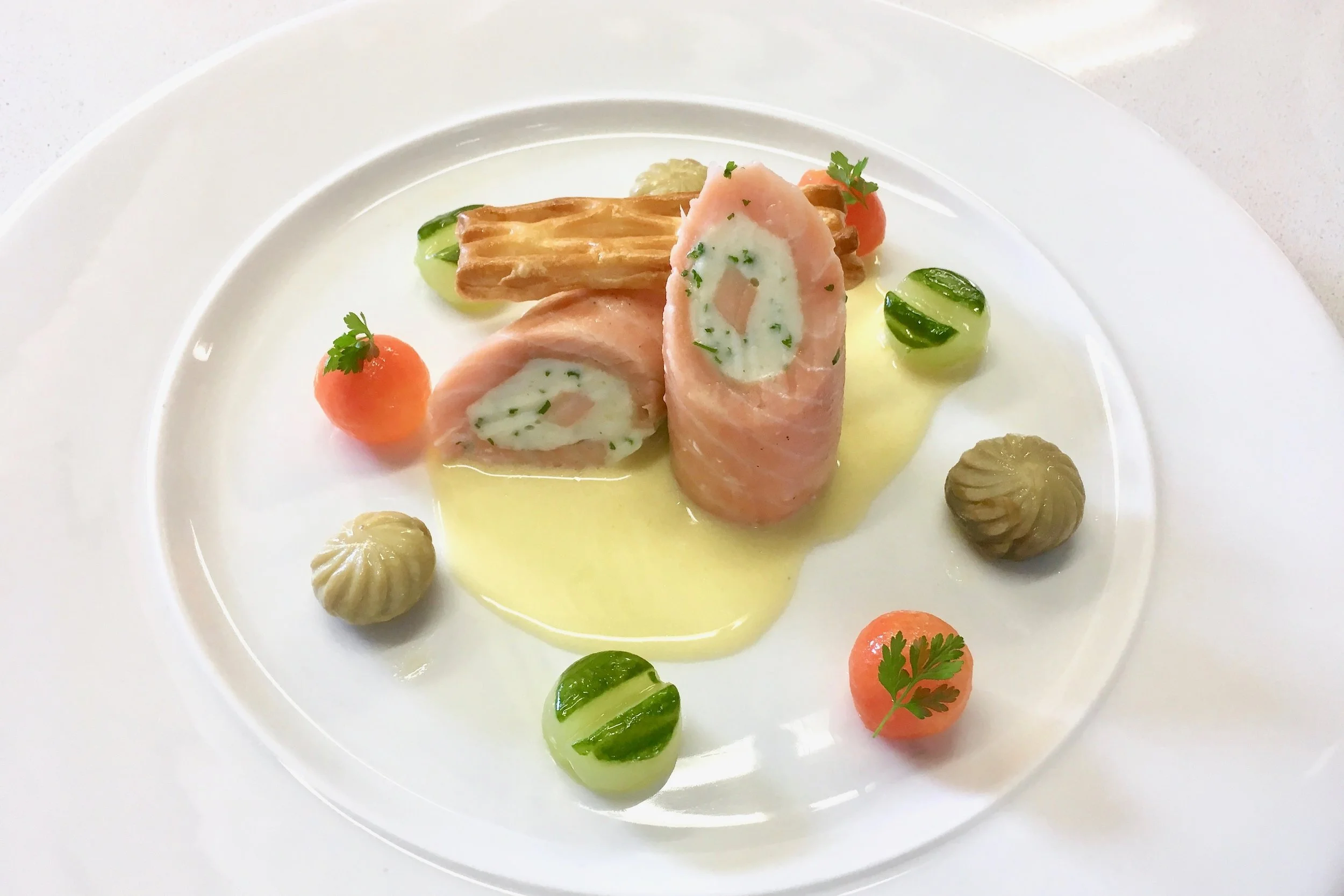 Chef’s salmon ballotine with Champagne butter sauce
