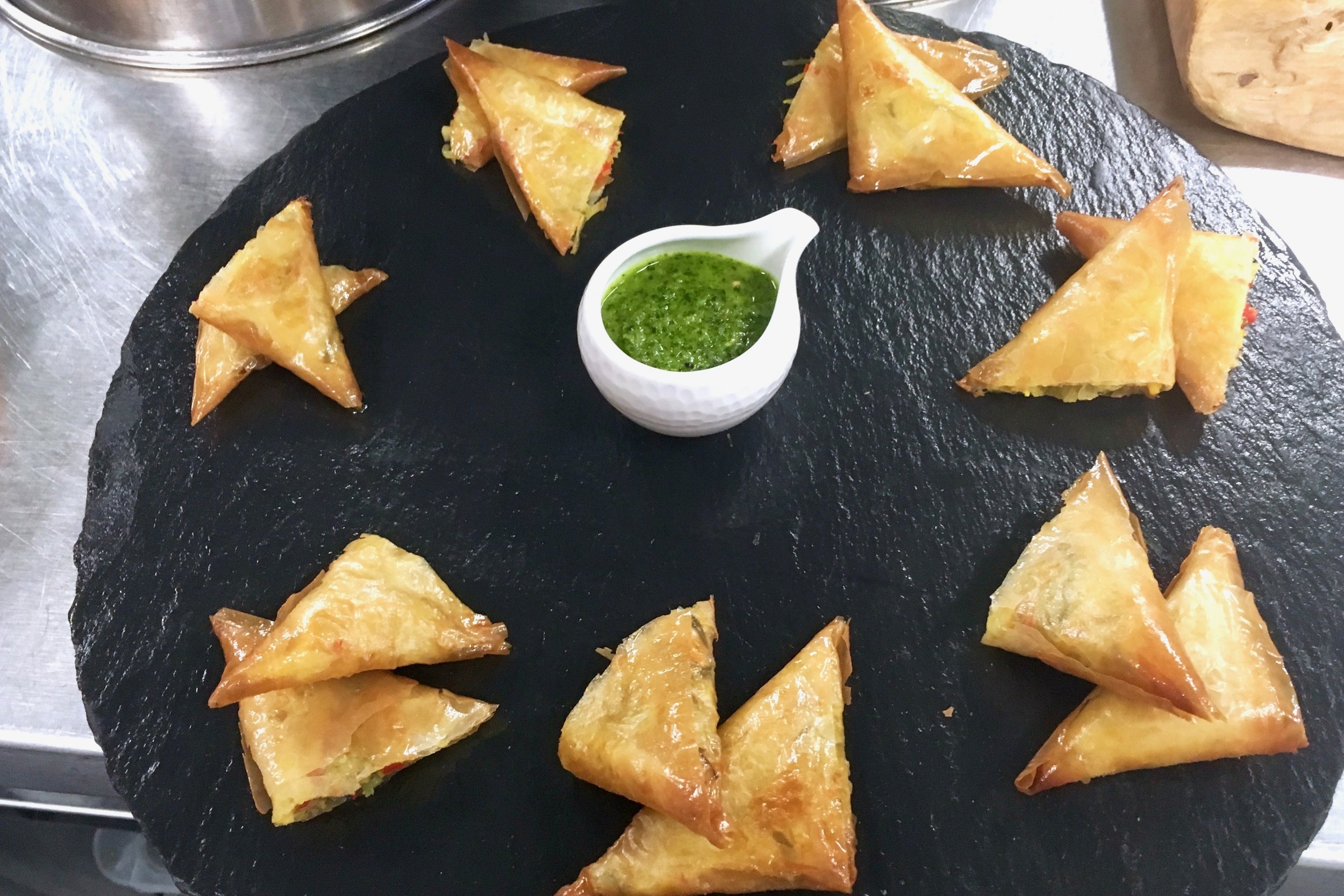 Crispy samosas with seasonal vegetables