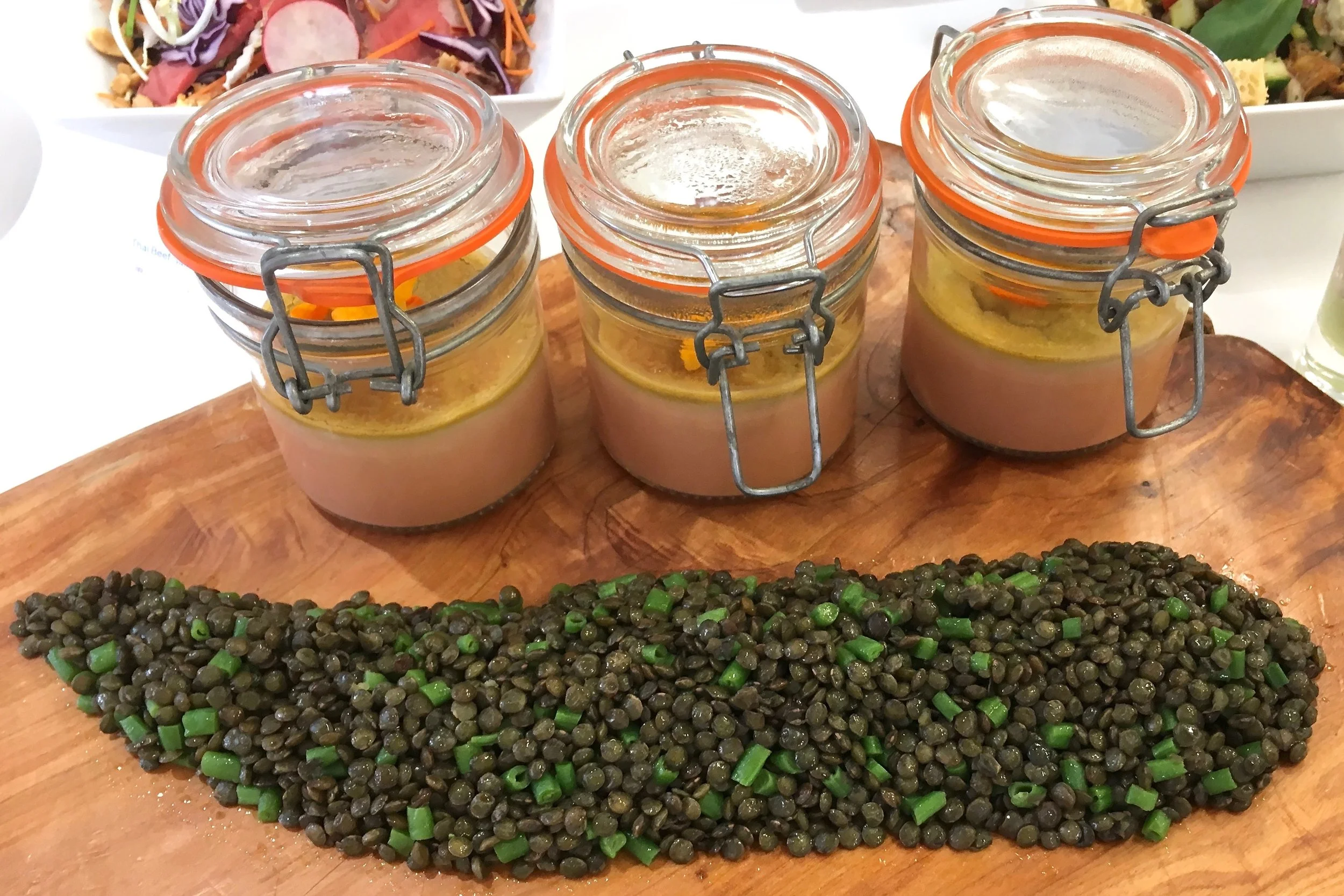 Chicken liver parfait with lentils and green beans