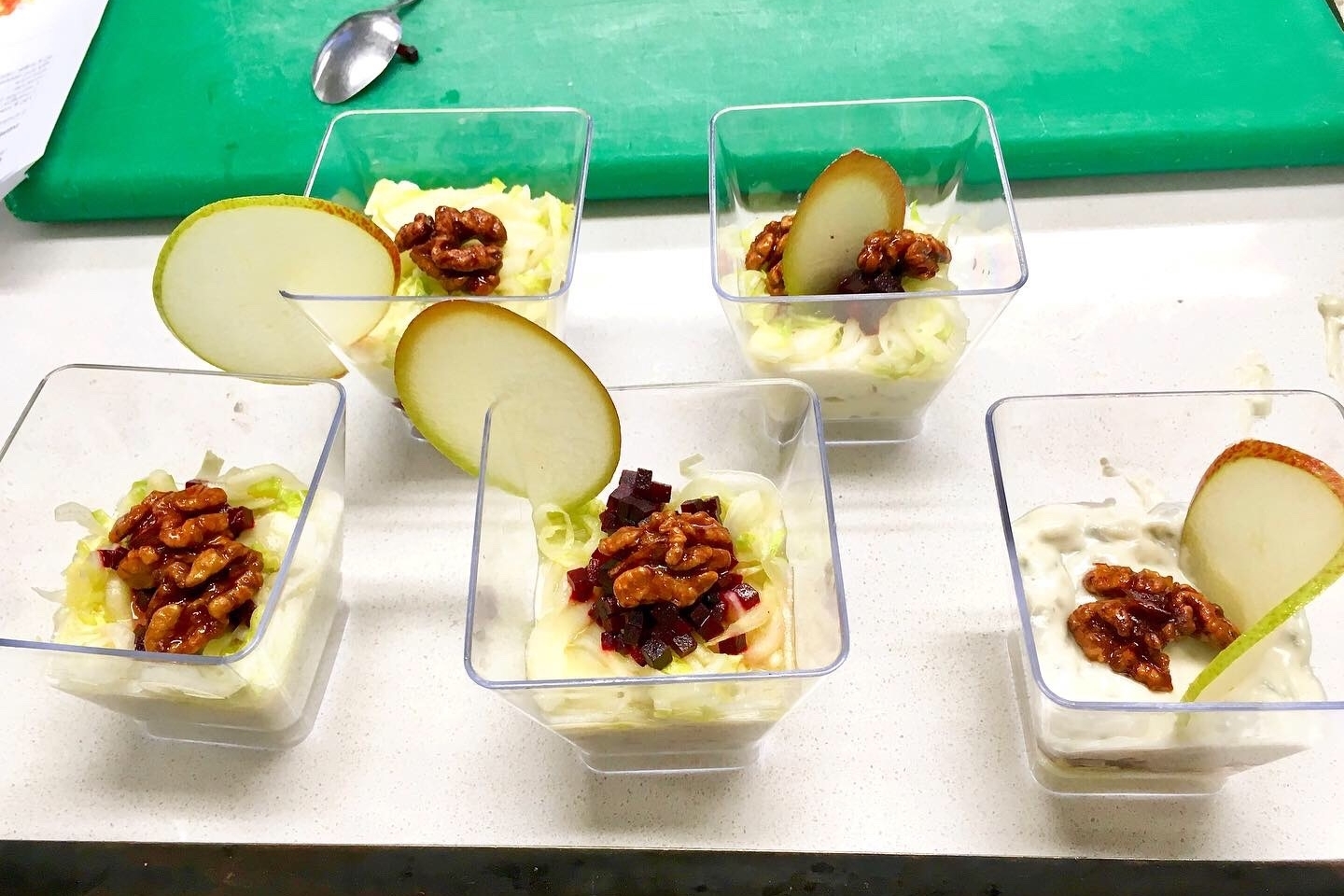 Roquefort cheese, glazed beetroot brunoise, compressed pear and candied walnut