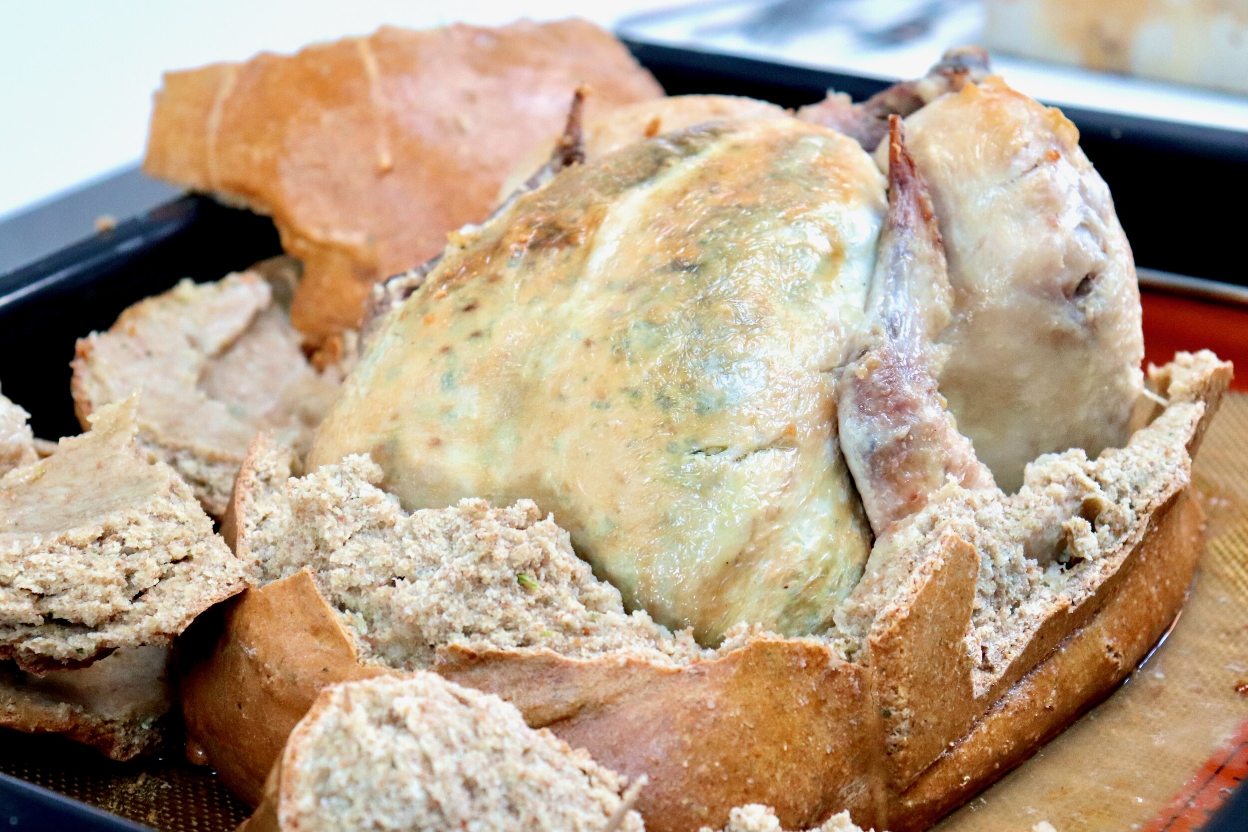 Juicy tarragon chicken in salt-crust pastry