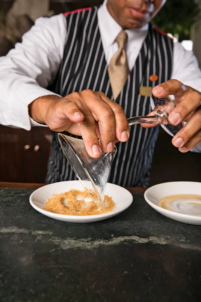 Sugaring the Rim - The Platinum Martini Cocktail - Coral Reef Club Barbados