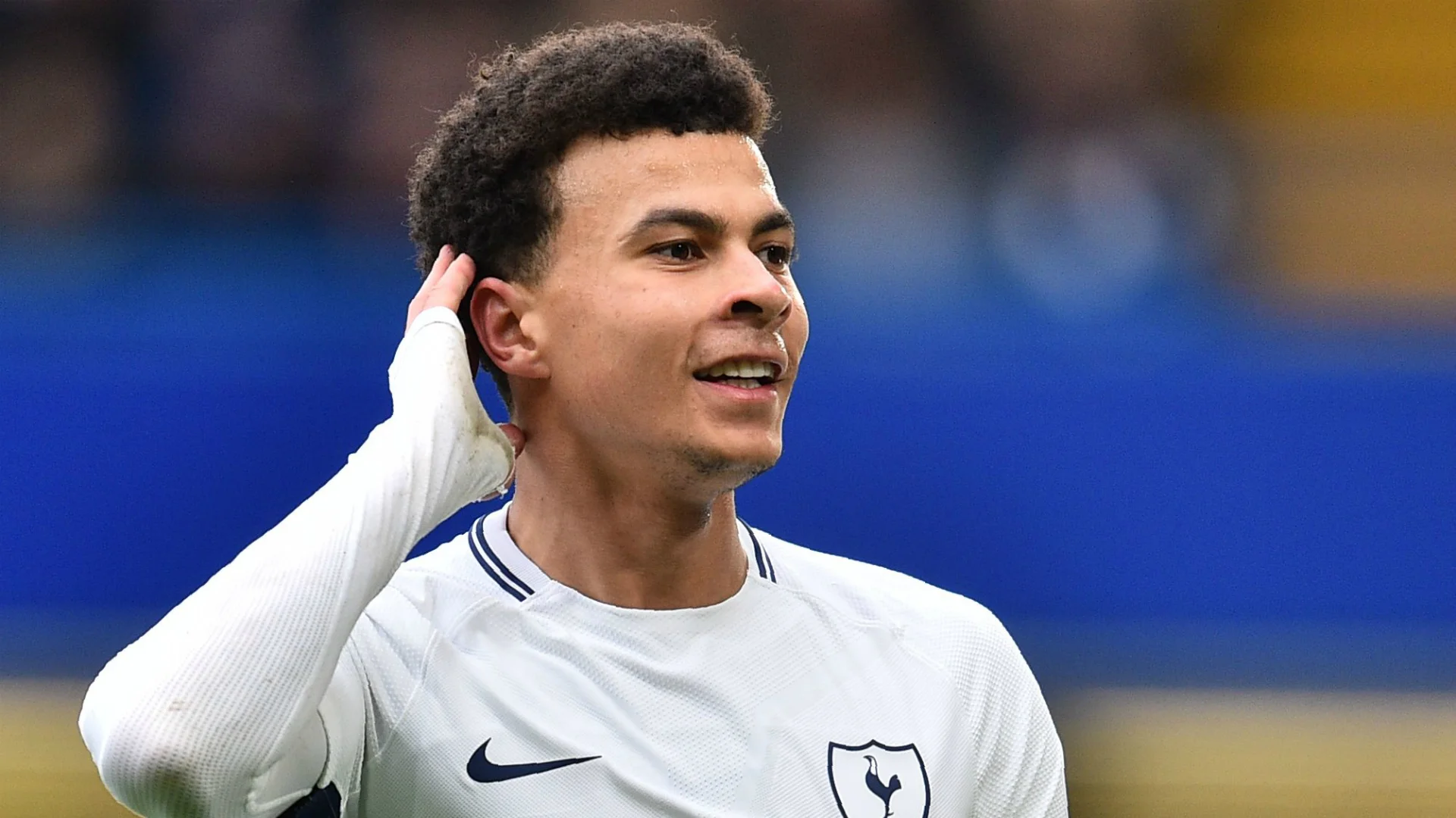Tottenham player Dele Alli celebrates goal against Chelsea in the English Premier League