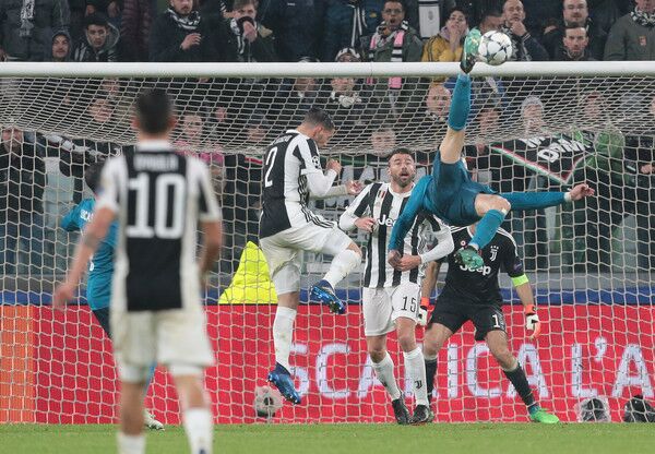 Real Madrid player Cristiano Ronaldo scores a bicycle kick against Juventus in the UEFA Champions League