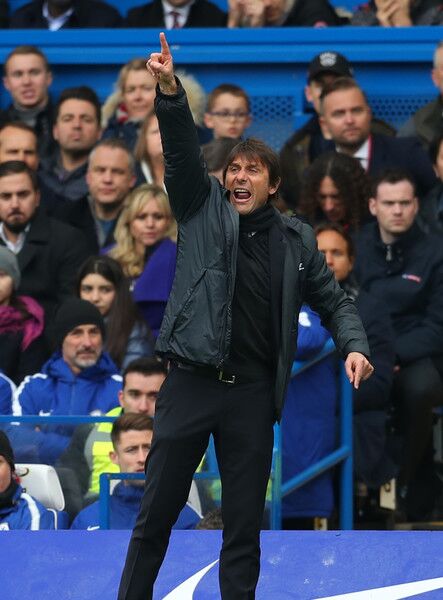 Antonio Conte coaching Chelsea in the English Premier League (EPL) Against Manchester United