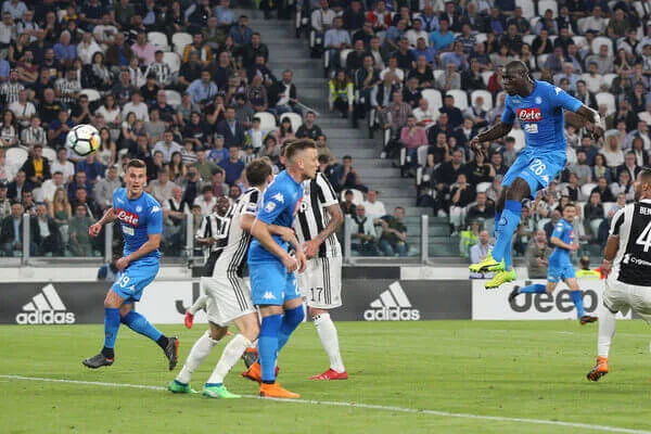 Kalidou Koulibaly in action for SSC Napoli FC against Juventus FC in Italian Serie A