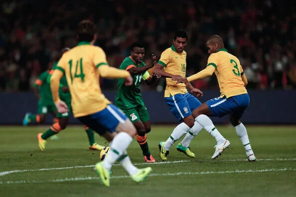 Katongo in action for Zambian National Team against Brazil