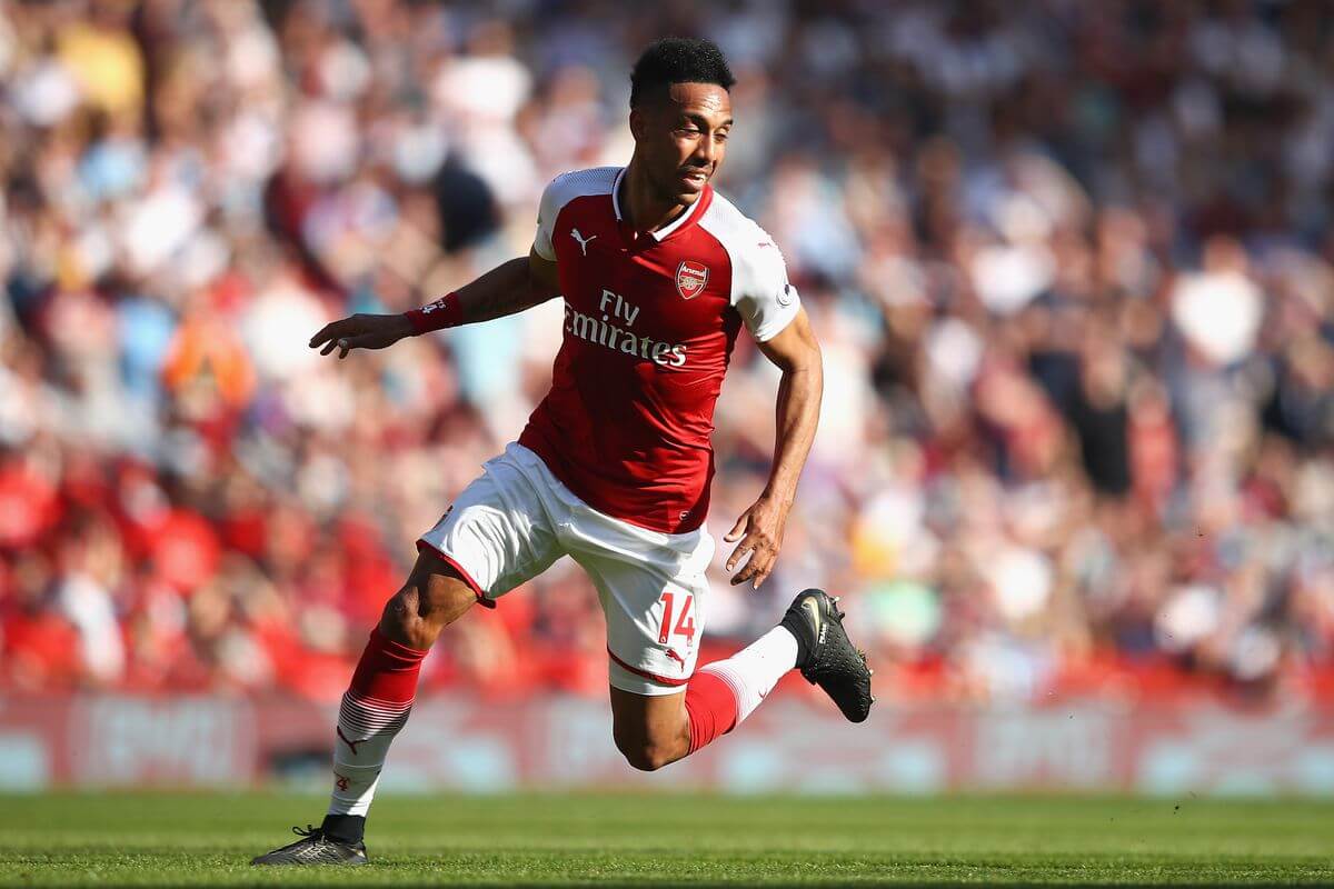 Pierre Emerick Aubameyang in action for Arsenal FC against Leciester City FC in English Premier League