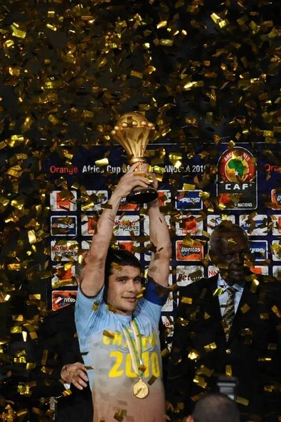 Hassan Ahmed, captain of Egypt celebrates winning the Africa Cup of Nations final match between Ghana and Egypt from Universitaria Stadium on January 31, 2010 in Luanda, Angola. (Jan. 30, 2010 - Source: Gallo Images/Getty Images Europe)